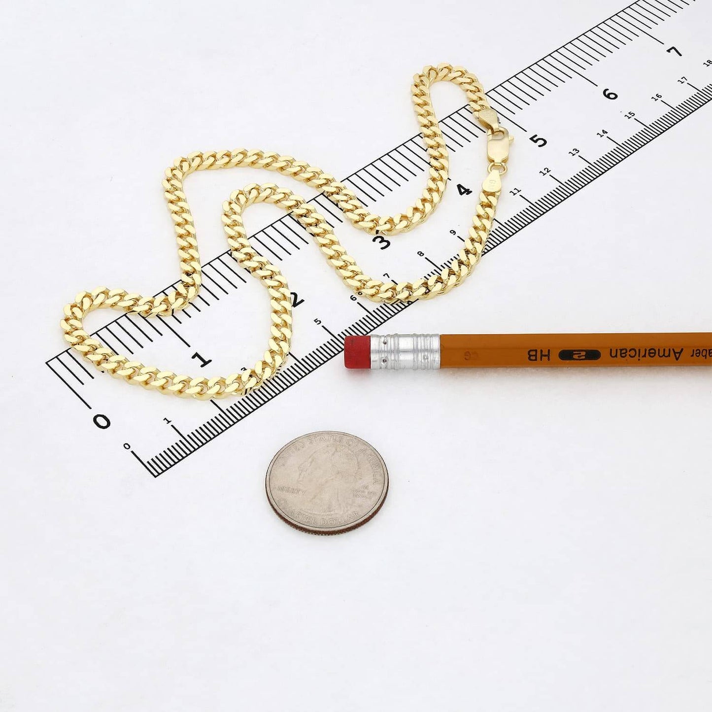 14K Yellow Gold Over Silver 4.5mm Square Miami Cuban Chain Necklace 16"-24"