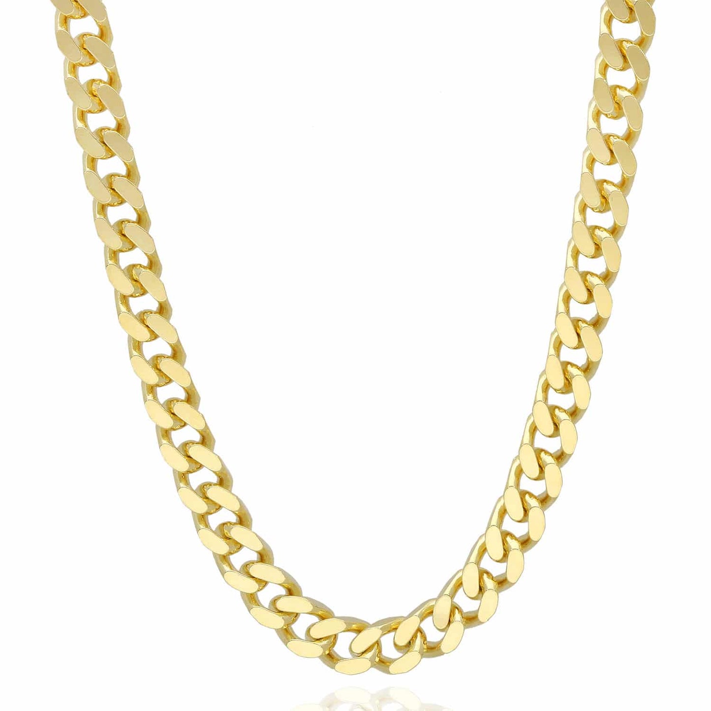Solid 14K Yellow Gold Over Silver 5.5mm Square Miami Chain Necklace 16"-24"