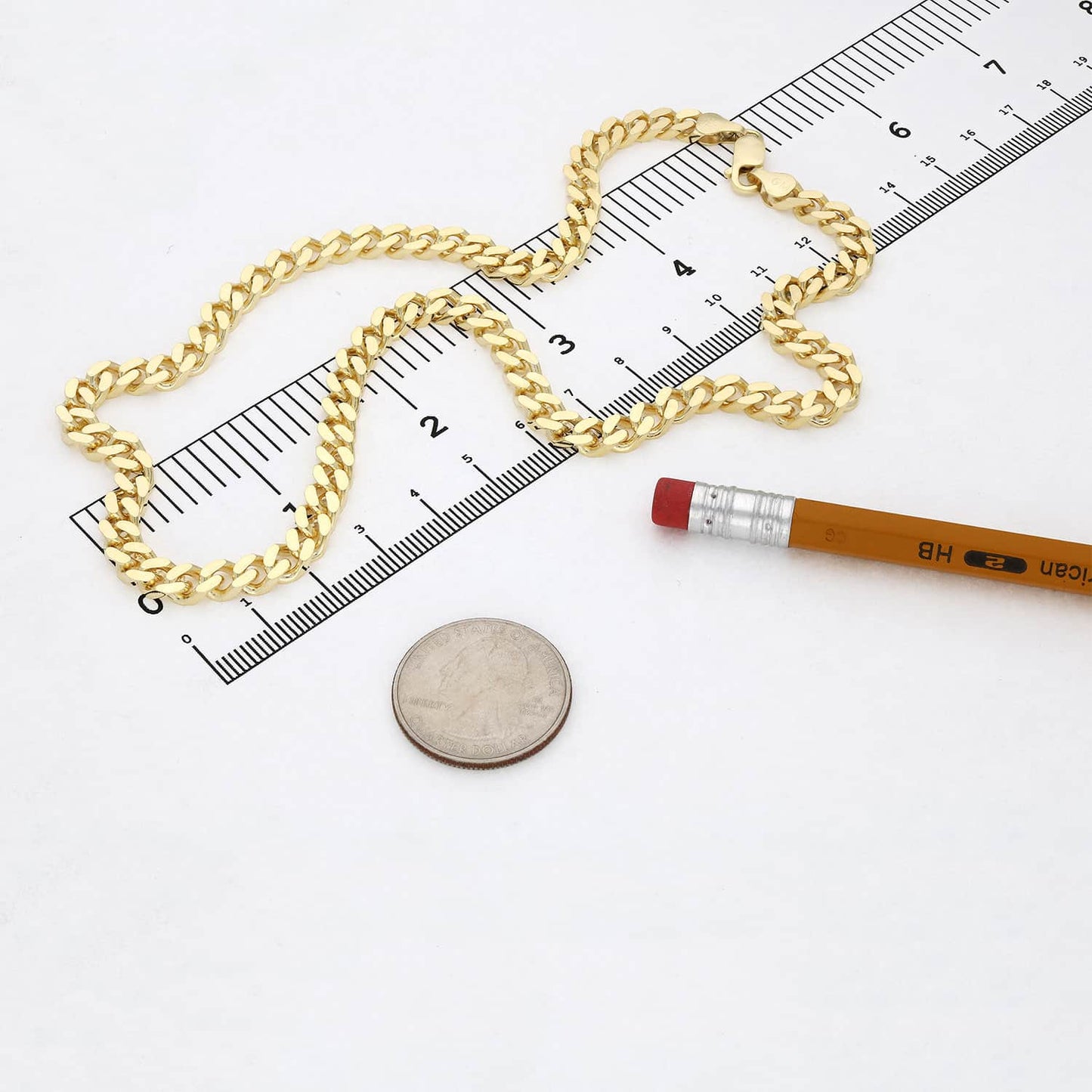 Solid 14K Yellow Gold Over Silver 5.5mm Square Miami Chain Necklace 16"-24"