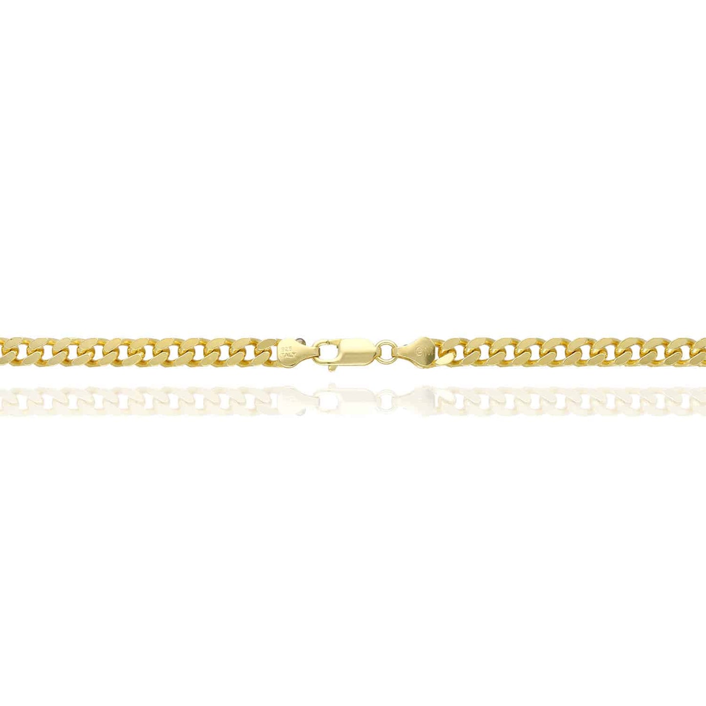 Solid 14K Yellow Gold Over Silver 5.5mm Square Miami Chain Necklace 16"-24"