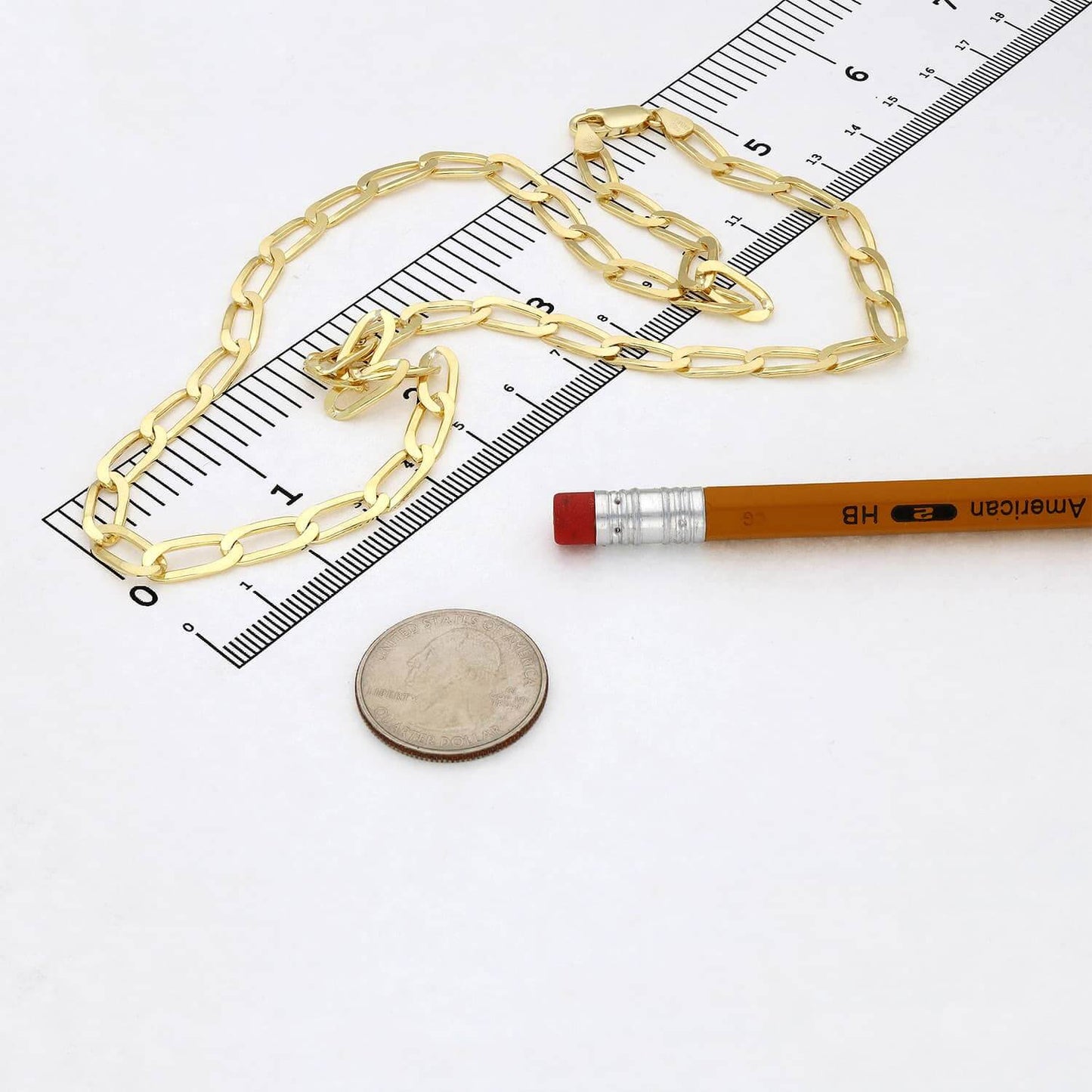 Yellow Gold Over 925 Silver 6mm Flat Elongated Paperclip Chain Necklace