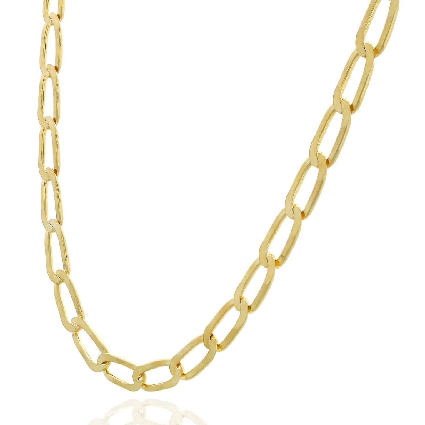 Yellow Gold Over 925 Silver 6mm Flat Elongated Paperclip Chain Necklace