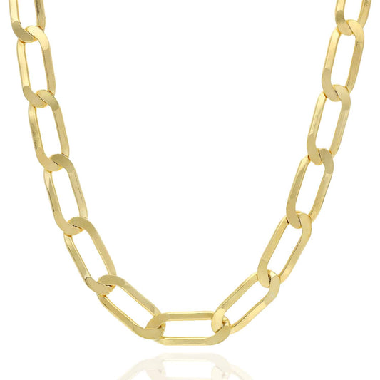 14K Yellow Gold Over Sterling Silver 10mm Flat Elongated Paperclip Chain (Solid Links) 16"-24"