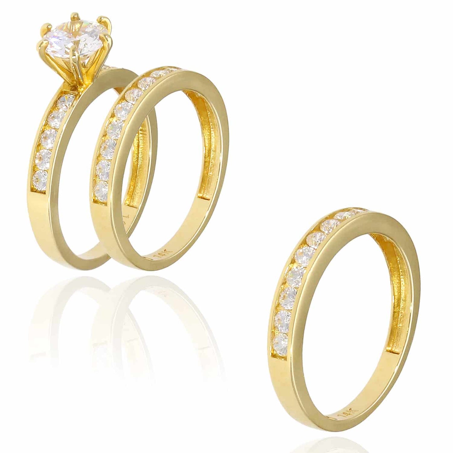 2CTW CZ 14K Gold Yellow Engagement 3mm Wedding Bands His Hers Set