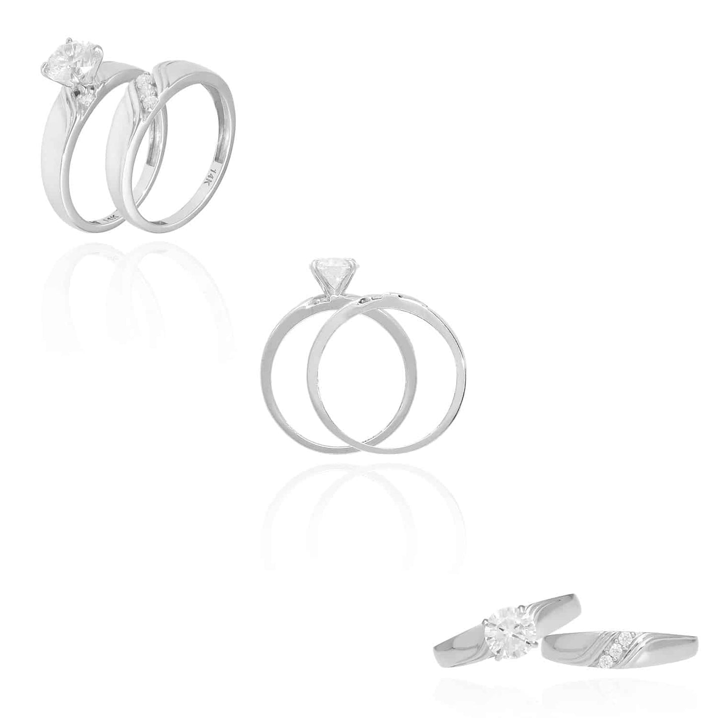 14K Gold White 1.3CTW CZ His Hers Engagement Bridal Rings Set
