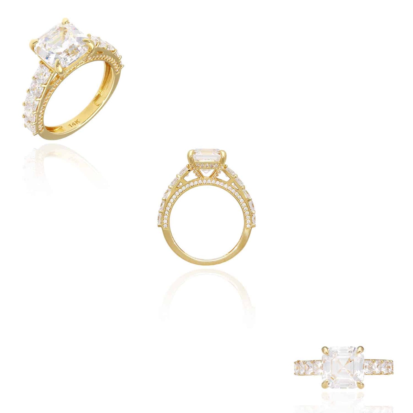 6.5CTW CZ Asscher Round-Cut 14K Yellow Gold Engagement Ring