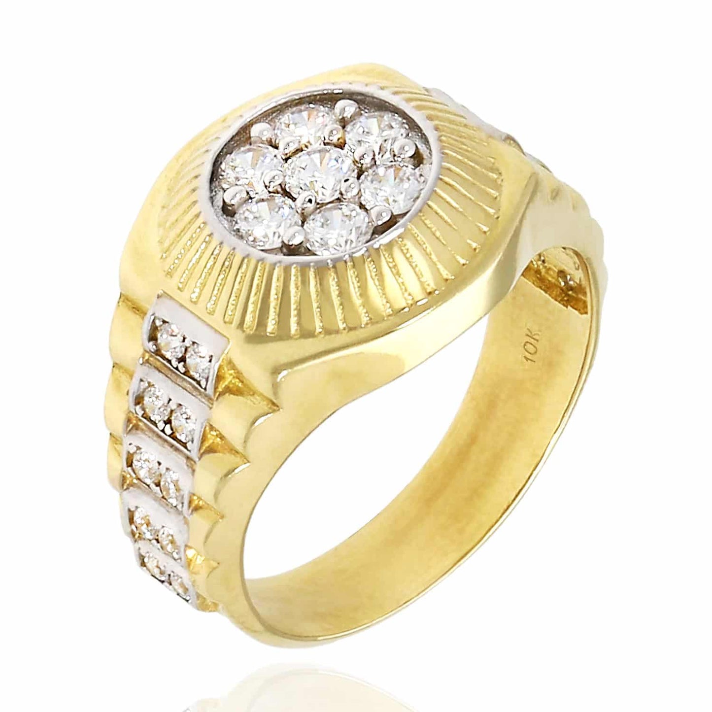 10K Yellow White Gold Jubilee 2CT. TW CZ Cluster Signet Ring