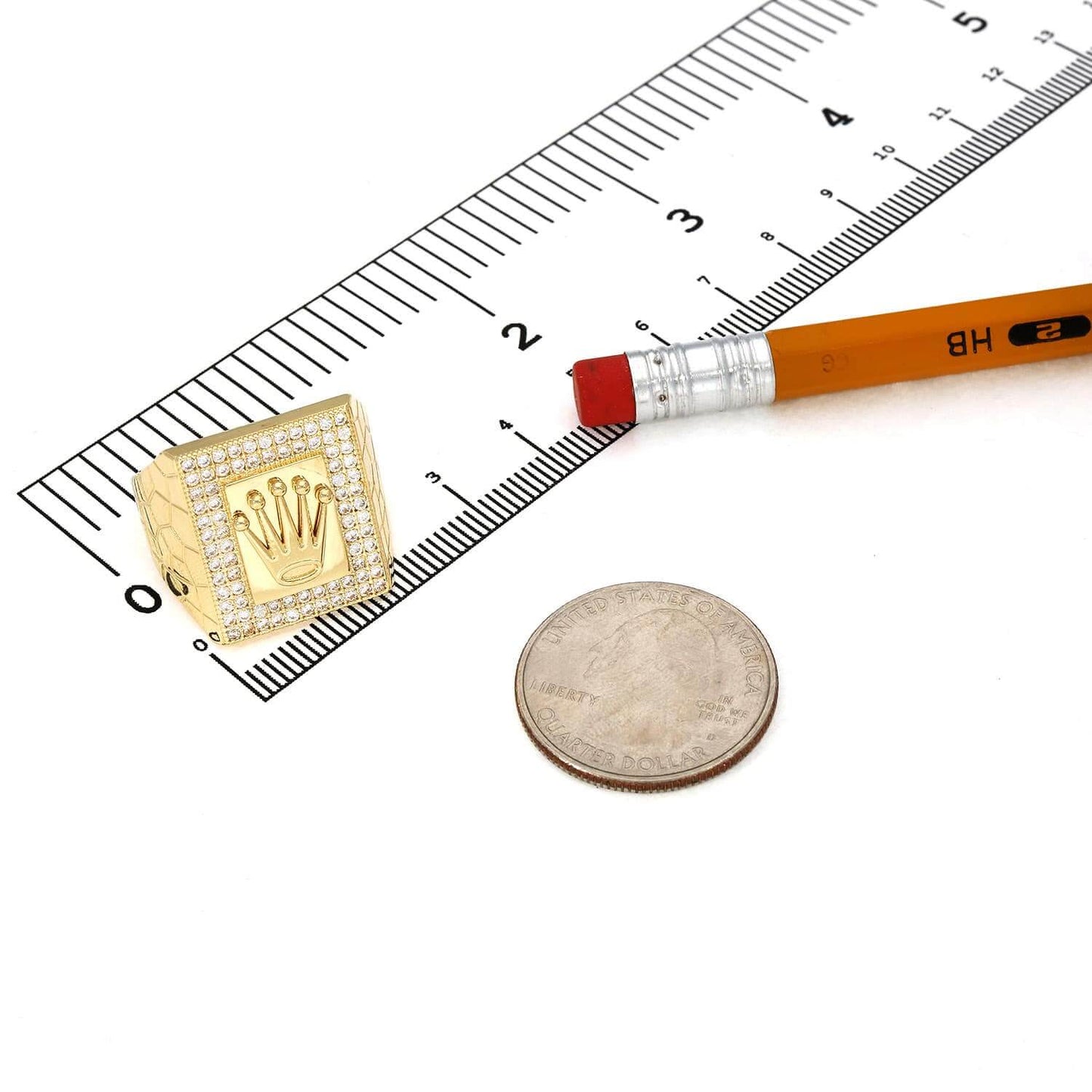 10K Gold CZ Pave Crown Signet Nugget Ring