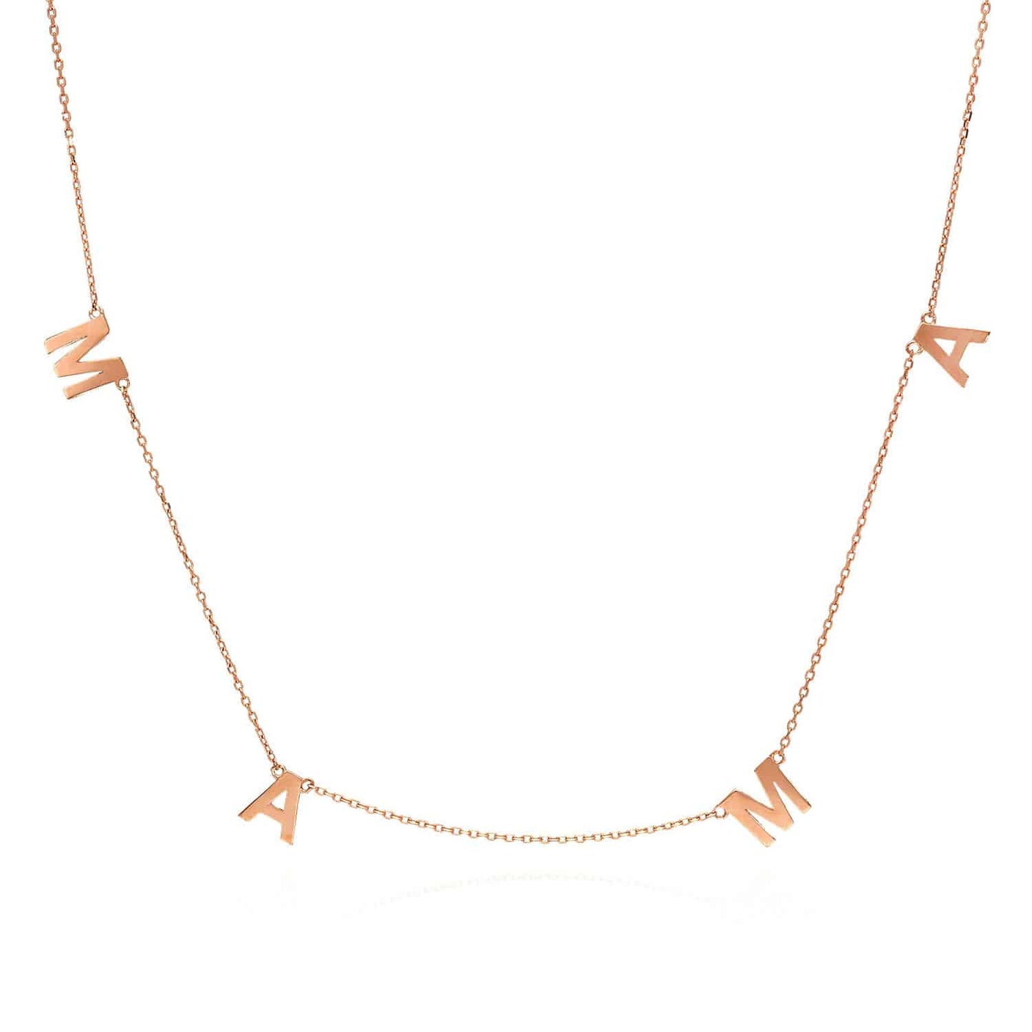 14K Solid Yellow Rose Gold Dainty MAMA Charm Necklace 16"-18" Adjustable