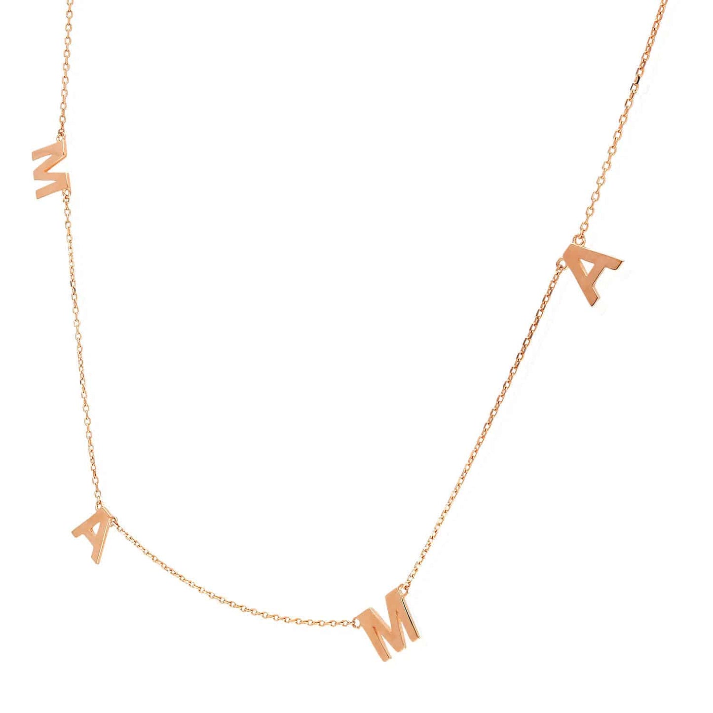 14K Solid Yellow Rose Gold Dainty MAMA Charm Necklace 16"-18" Adjustable