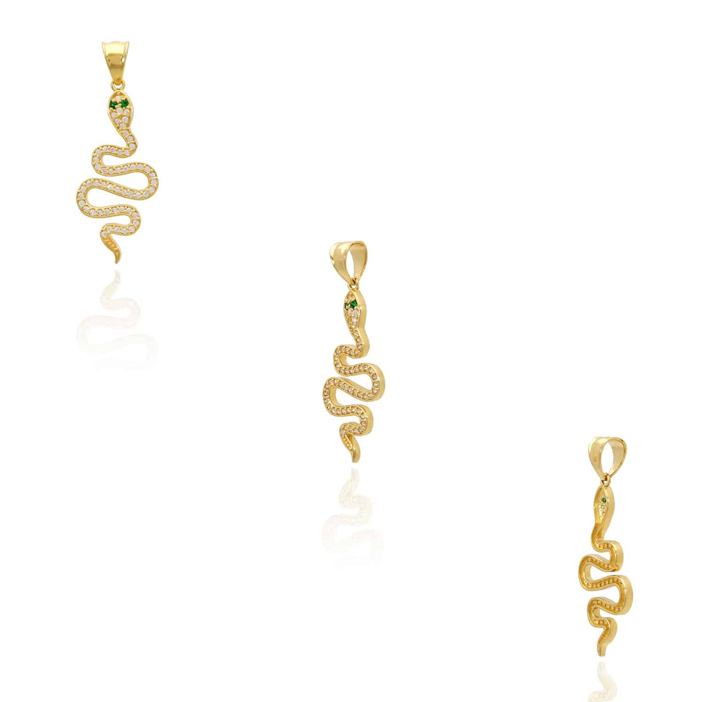 14K Yellow Gold CZ And Emerald Snake Charm Pendant