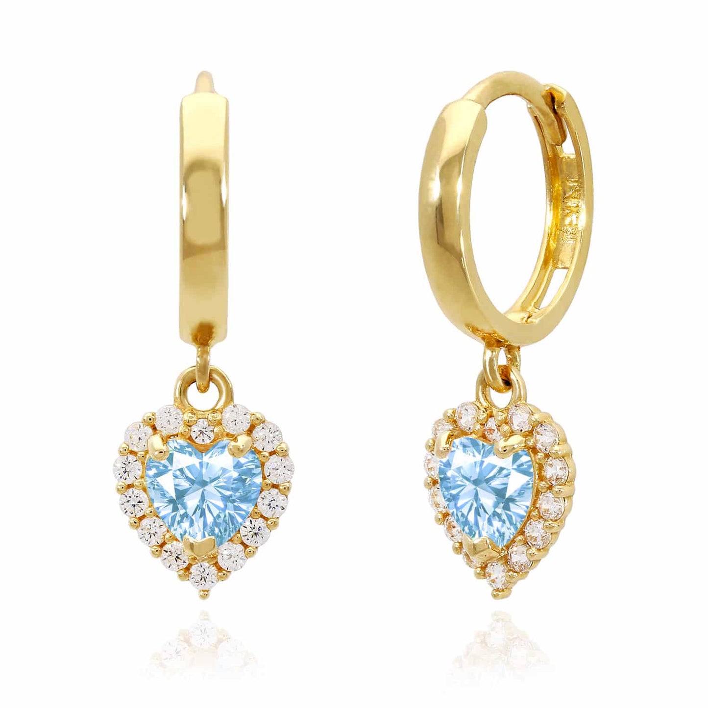 14K Yellow Gold Halo Heart Birthstone CZ Huggie Earrings