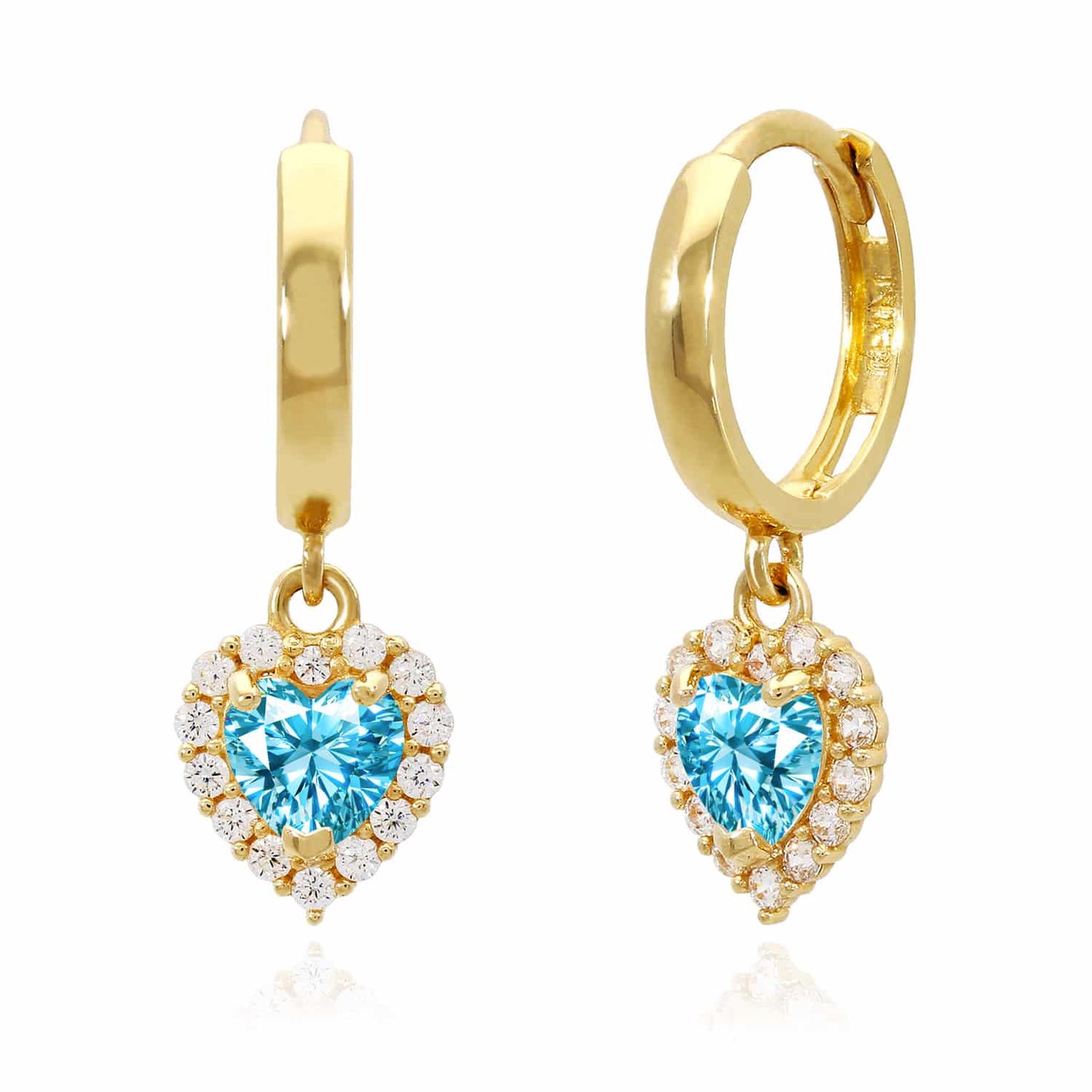 14K Yellow Gold Halo Heart Birthstone CZ Huggie Earrings