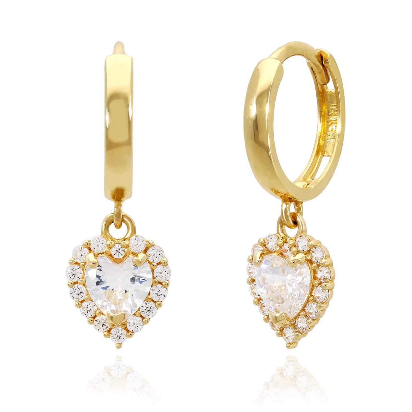 14K Yellow Gold Halo Heart Birthstone CZ Huggie Earrings