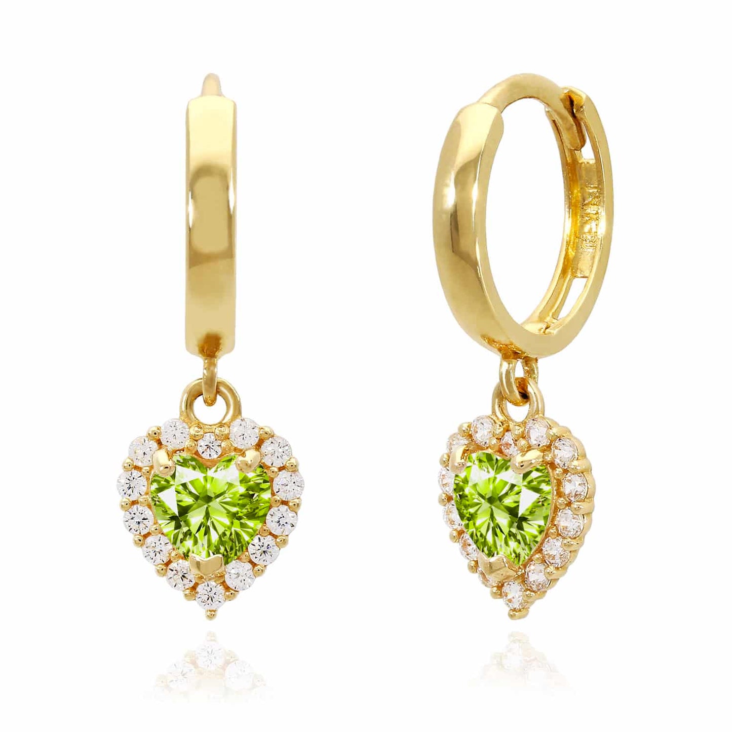 14K Yellow Gold Halo Heart Birthstone CZ Huggie Earrings