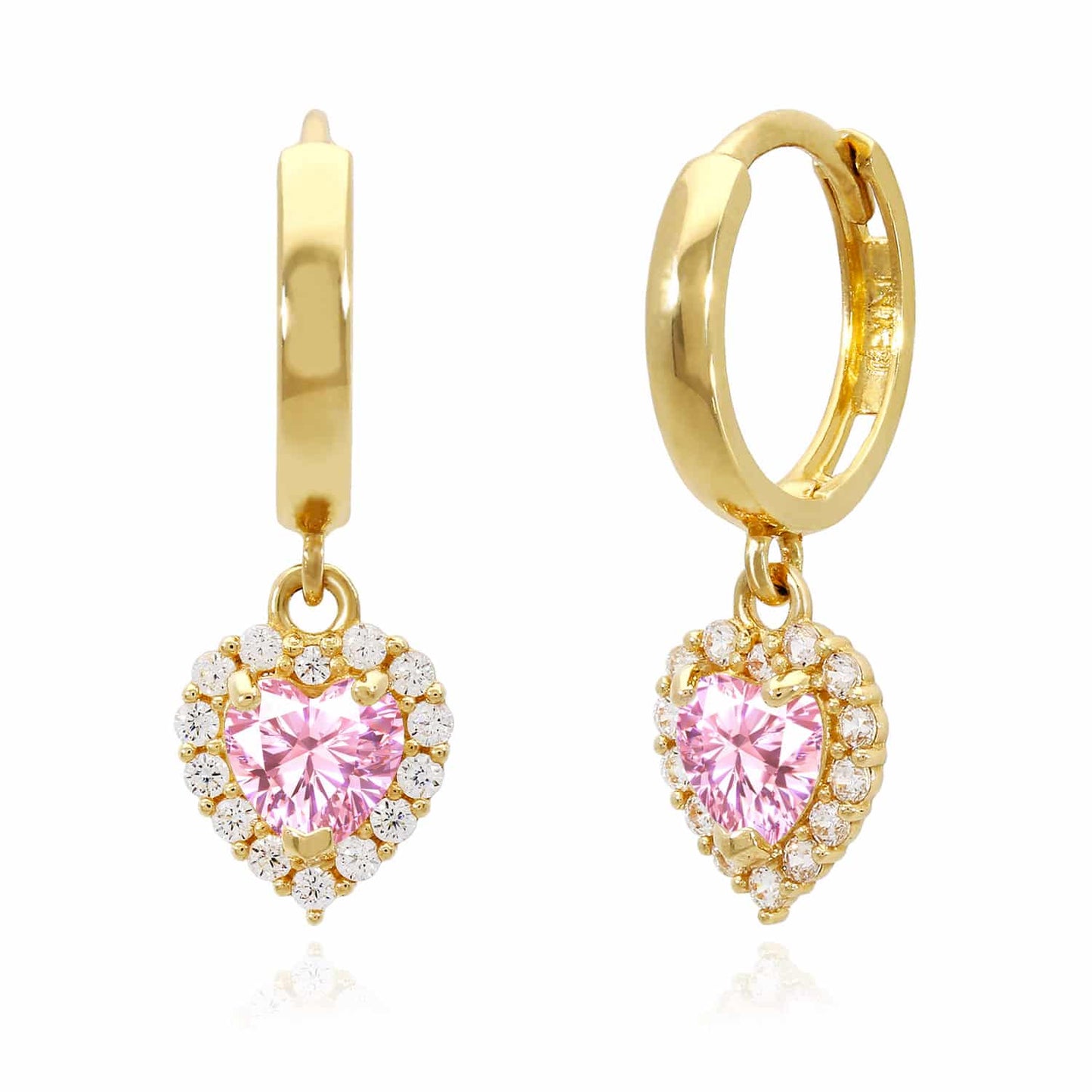 14K Yellow Gold Halo Heart Birthstone CZ Huggie Earrings