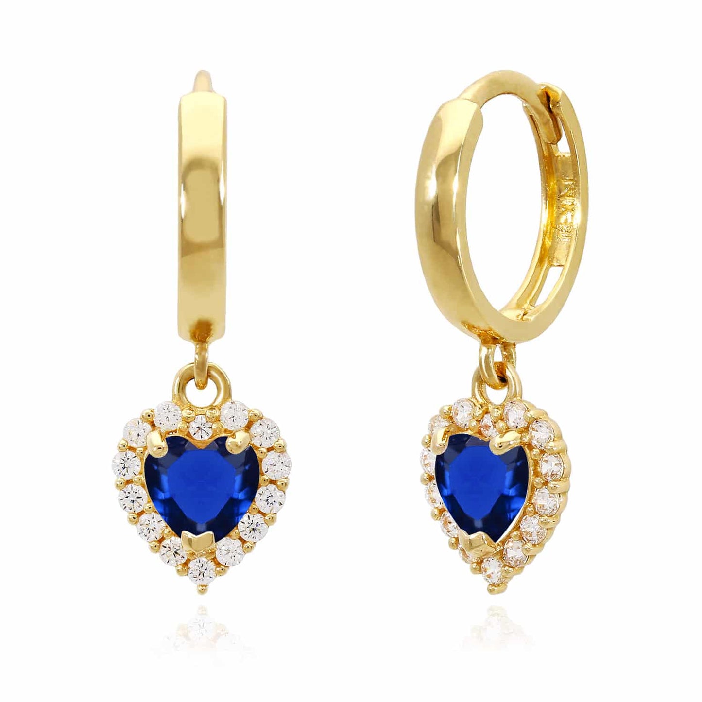 14K Yellow Gold Halo Heart Birthstone CZ Huggie Earrings