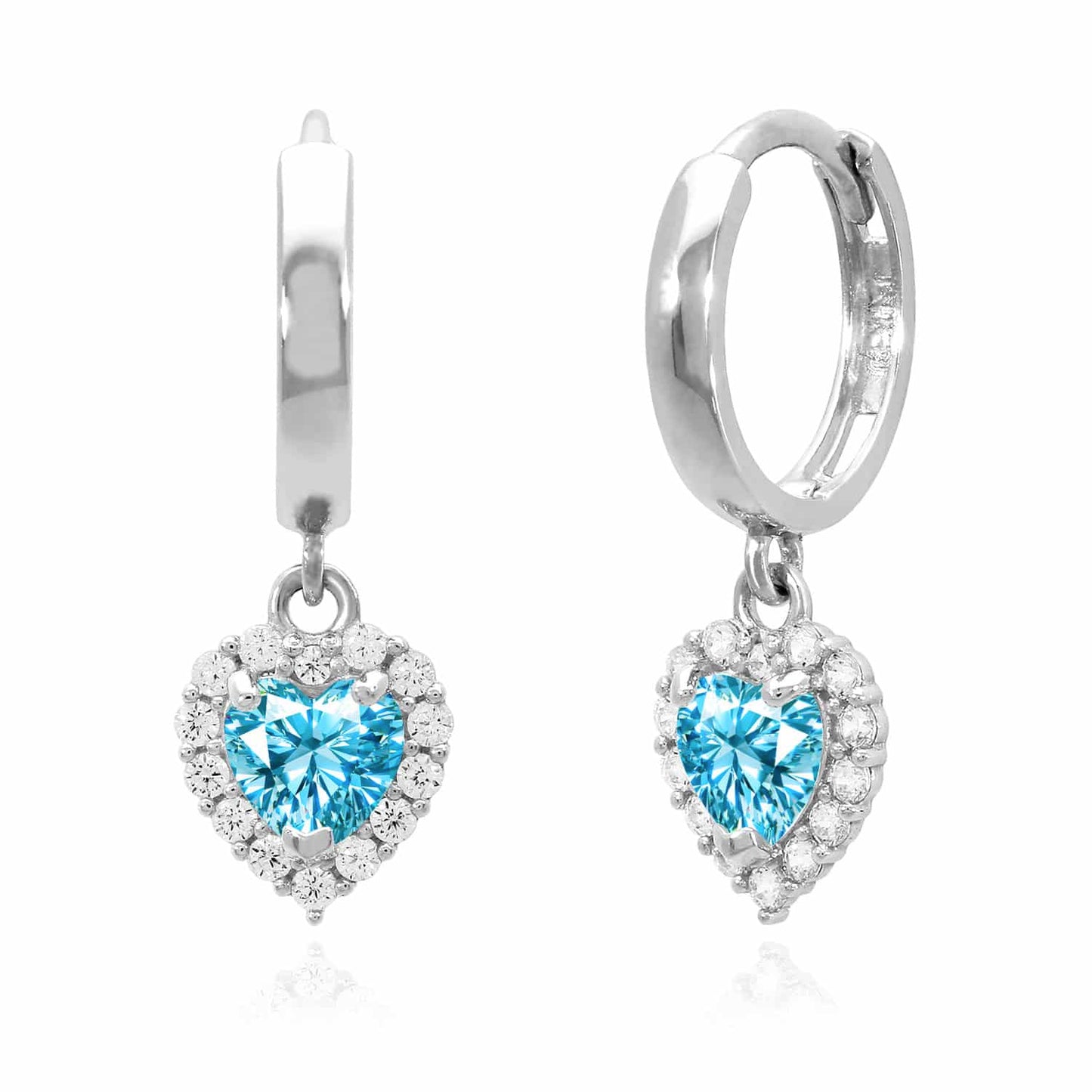 14K White Gold Halo Heart Birthstone CZ Huggie Earrings