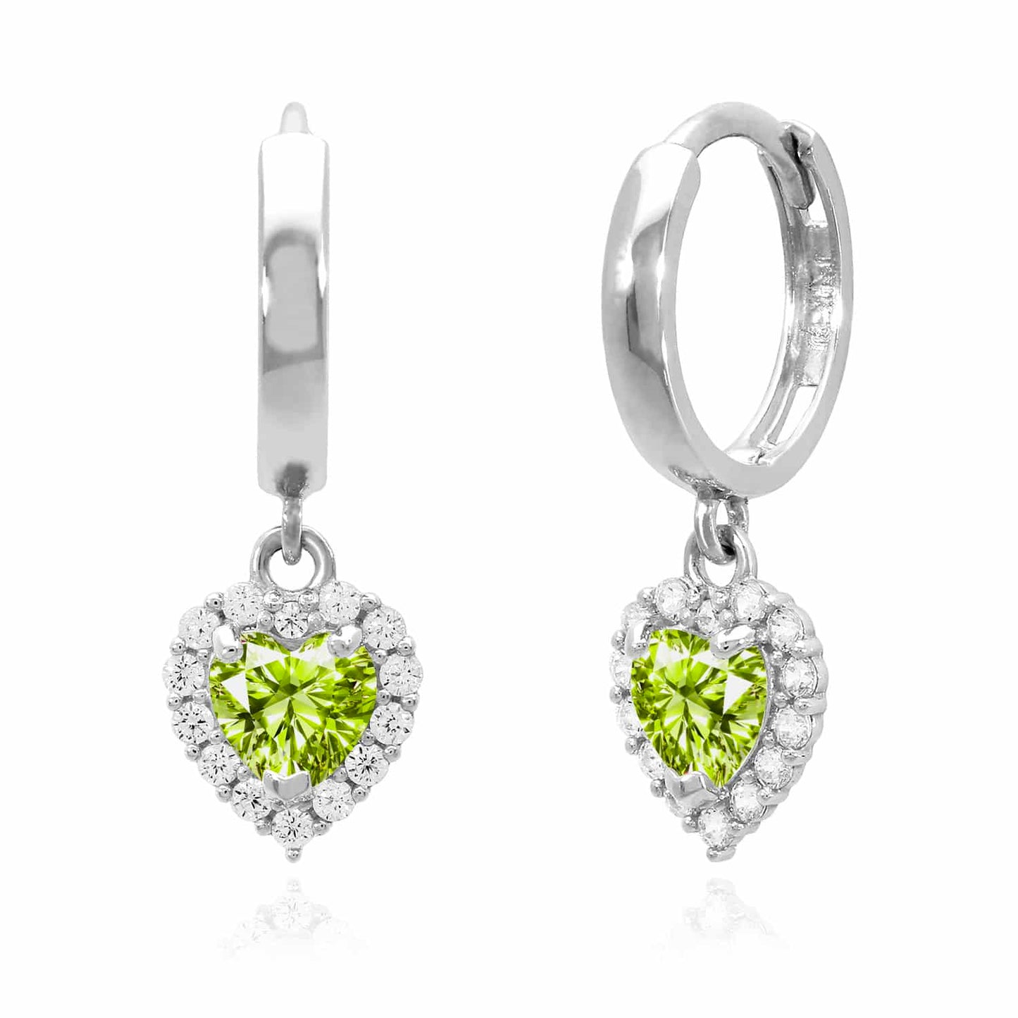 14K White Gold Halo Heart Birthstone CZ Huggie Earrings