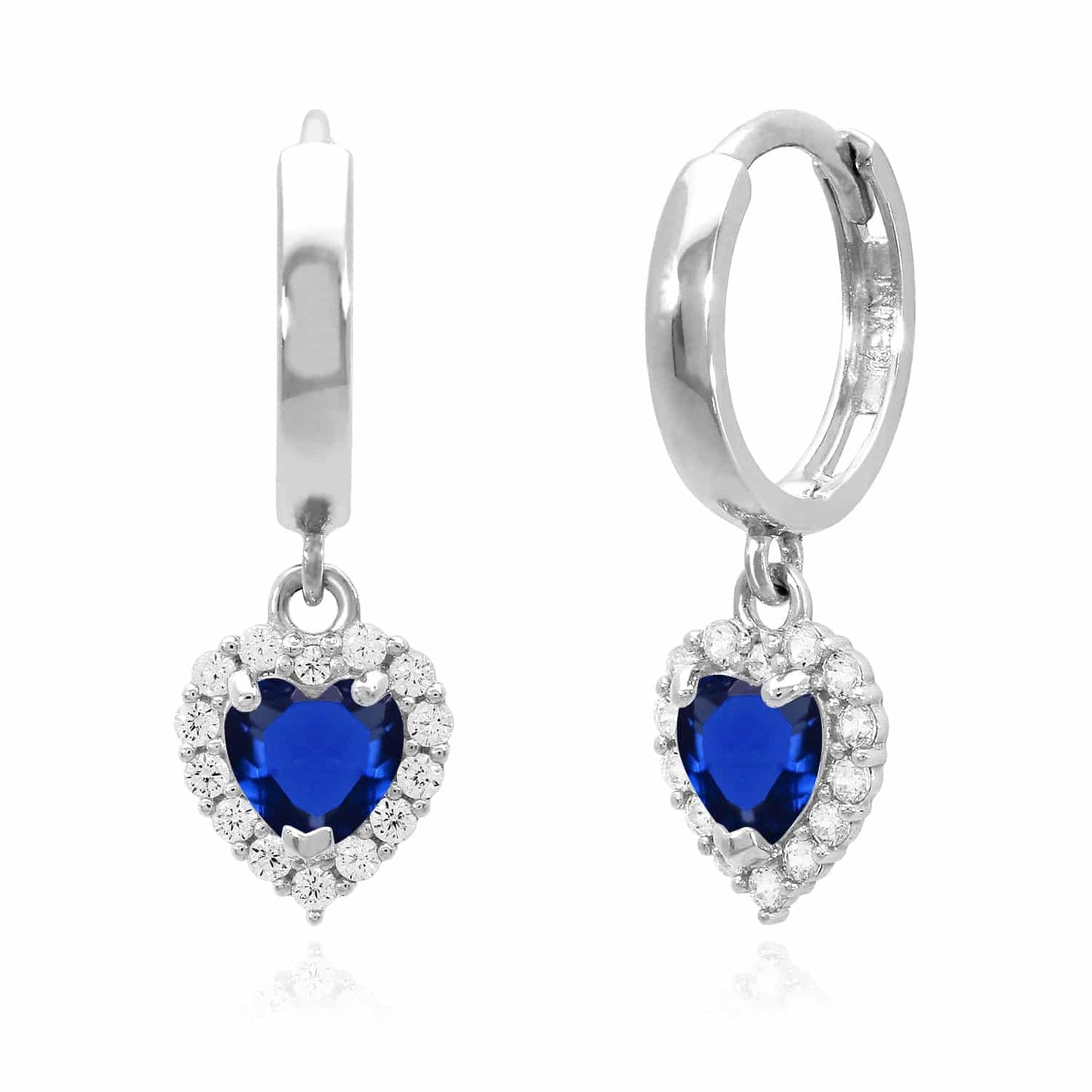 14K White Gold Halo Heart Birthstone CZ Huggie Earrings
