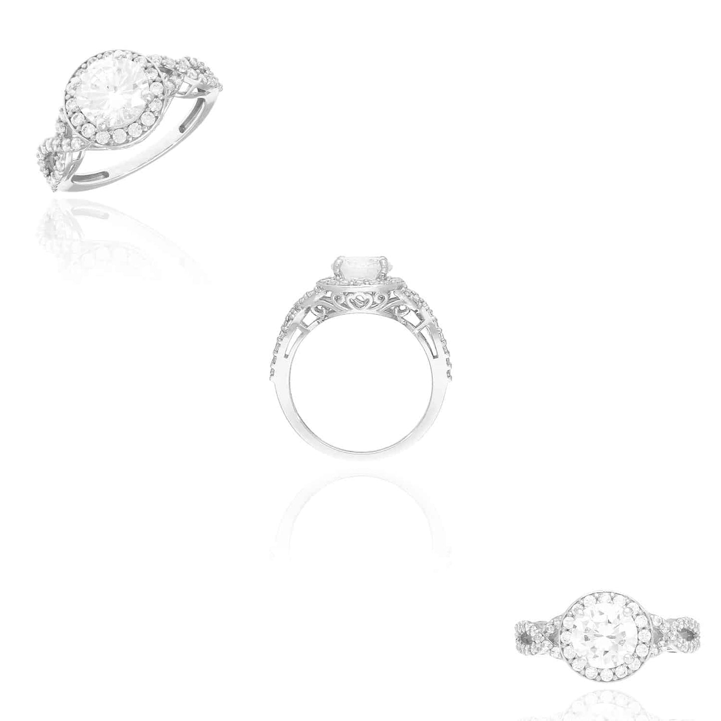 2.15CTW Twisted Halo CZ 14k Gold White Engagement Ring