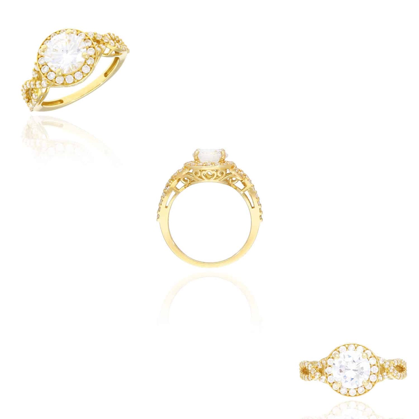 2.15CTW Twisted Halo CZ 14K Yellow Gold Engagement Ring