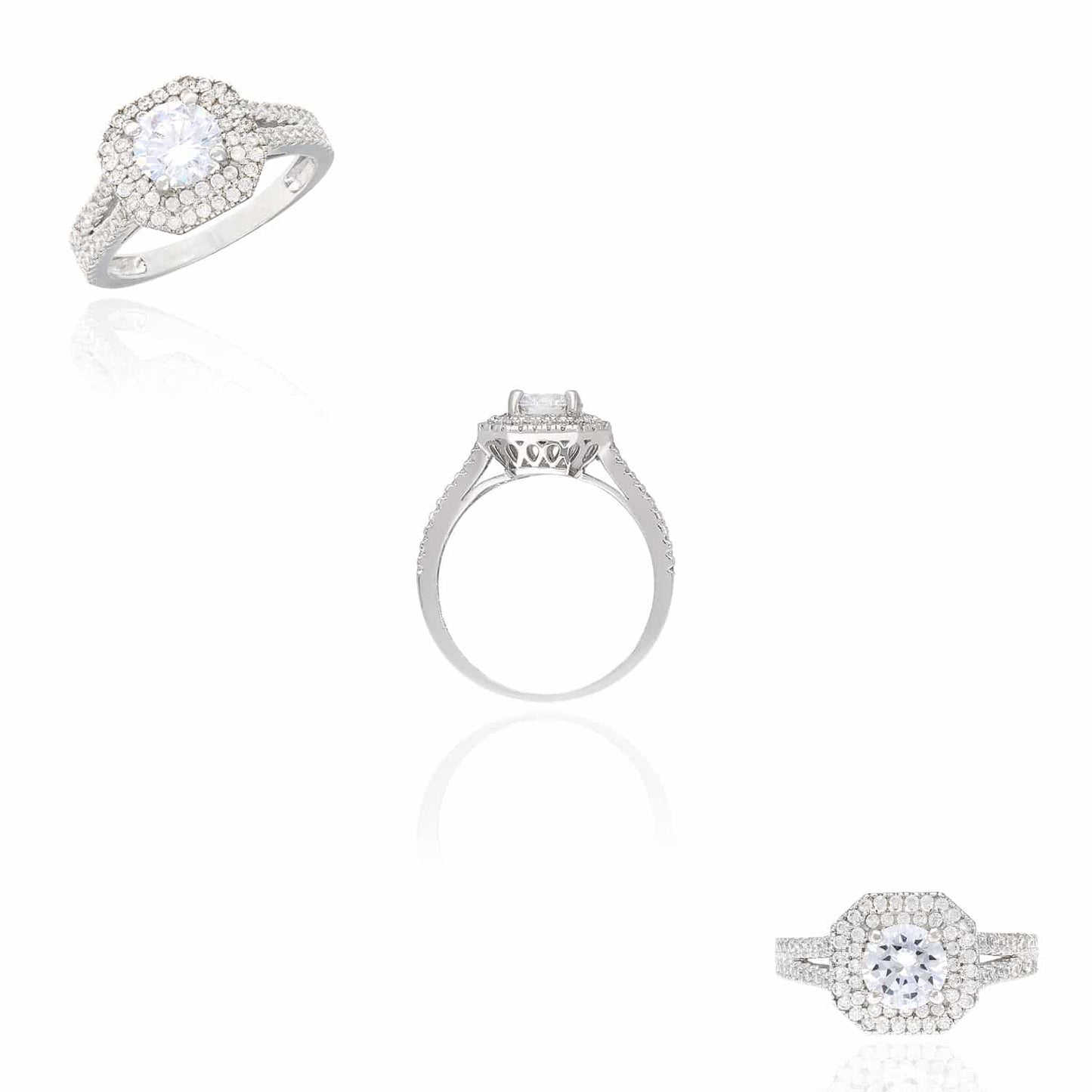 1.60CTW Round Halo CZ 14K Gold White Engagement Ring