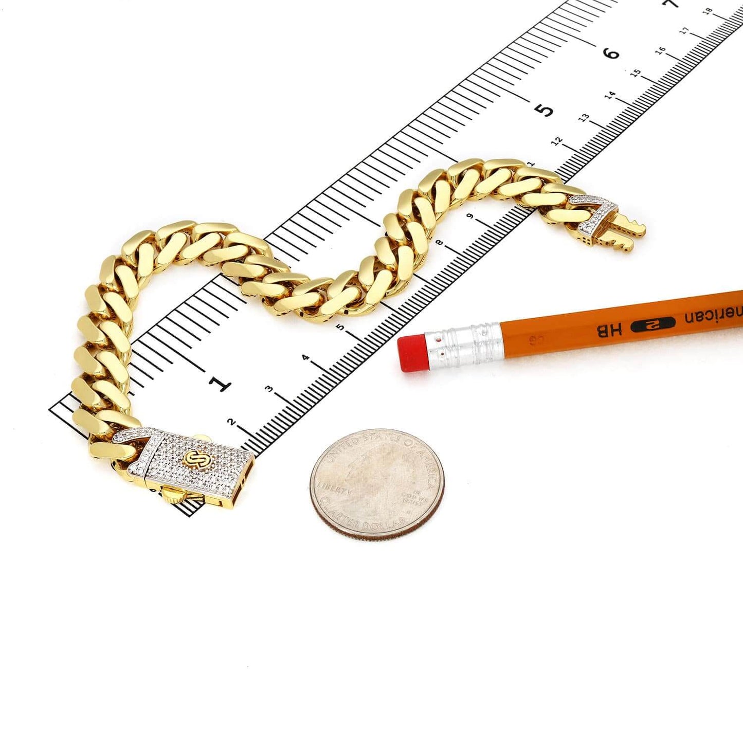 10K Gold Yellow CZ 11mm Pave Box Clasp Miami Bracelet 8.5"