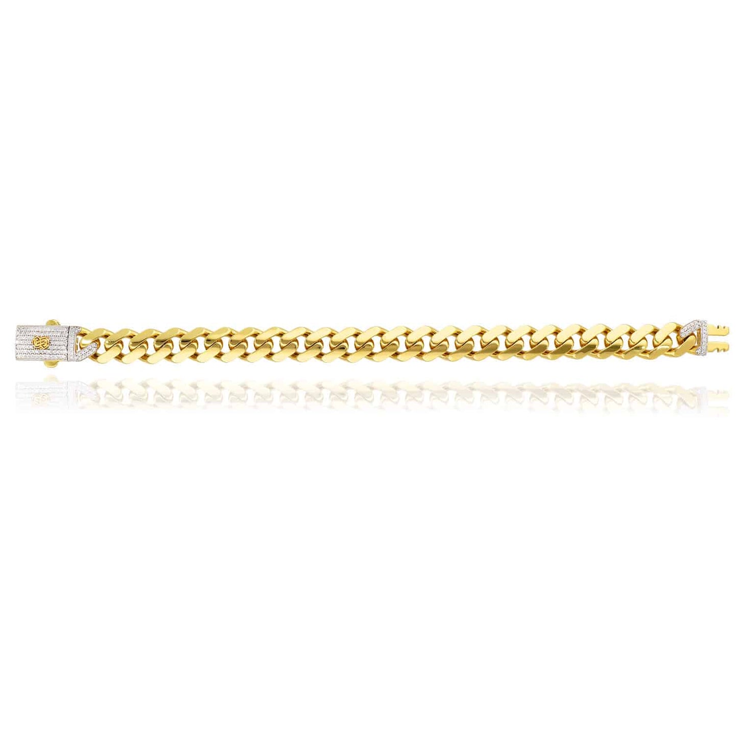 10K Gold Yellow CZ 11mm Pave Box Clasp Miami Bracelet 8.5"