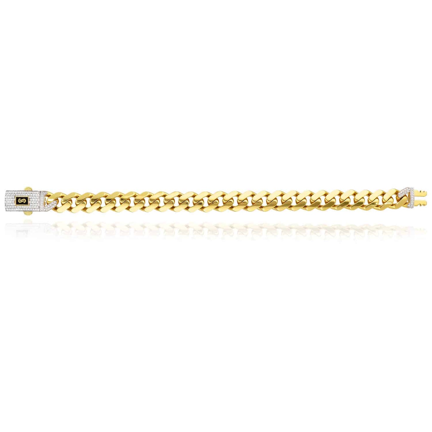 14K Yellow Gold 11.5mm Monaco Miami Bracelet with Swarovski Lock (Hollow) 8.5"