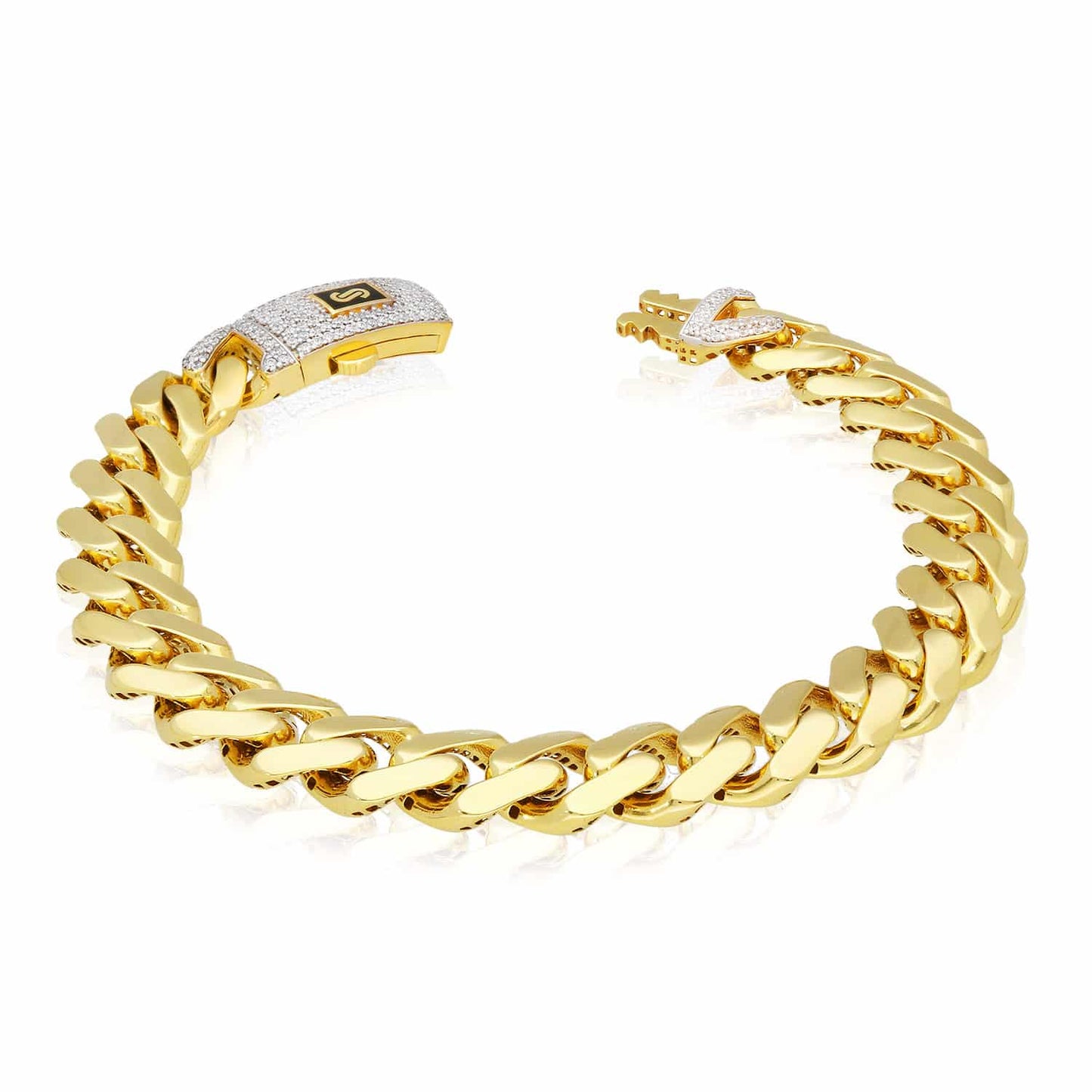 14K Yellow Gold 11.5mm Monaco Miami Bracelet with Swarovski Lock (Hollow) 8.5"