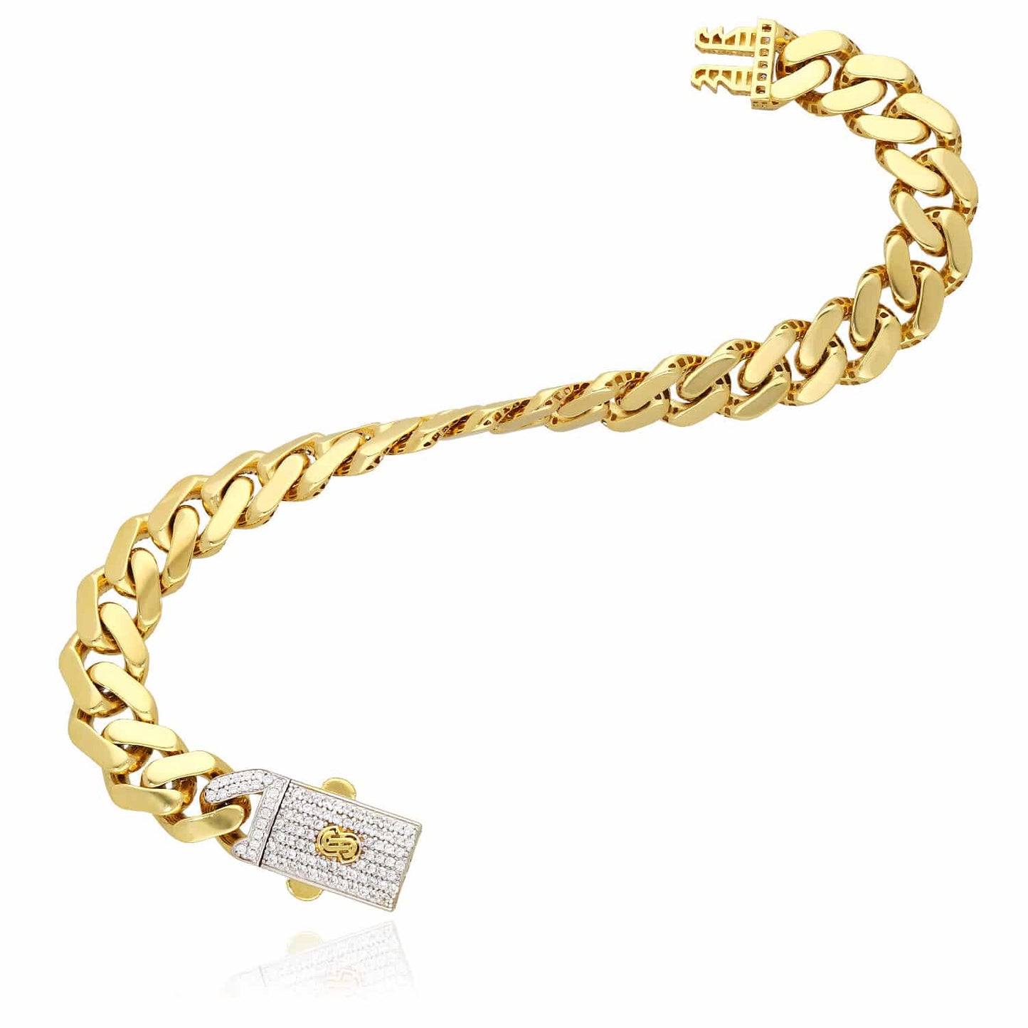 10K Gold Yellow CZ 11mm Pave Box Clasp Miami Bracelet 8.5"