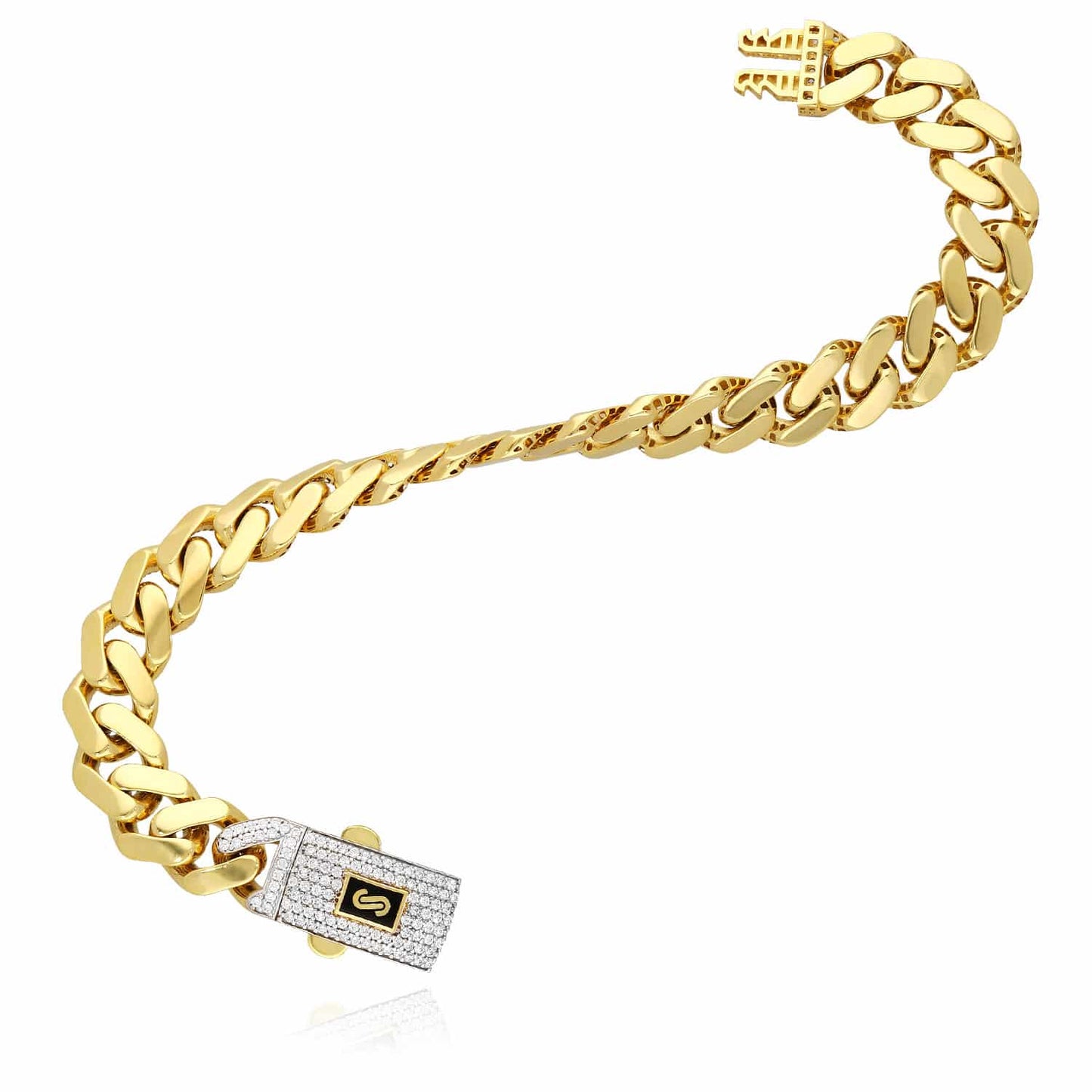 14K Yellow Gold 11.5mm Monaco Miami Bracelet with Swarovski Lock (Hollow) 8.5"