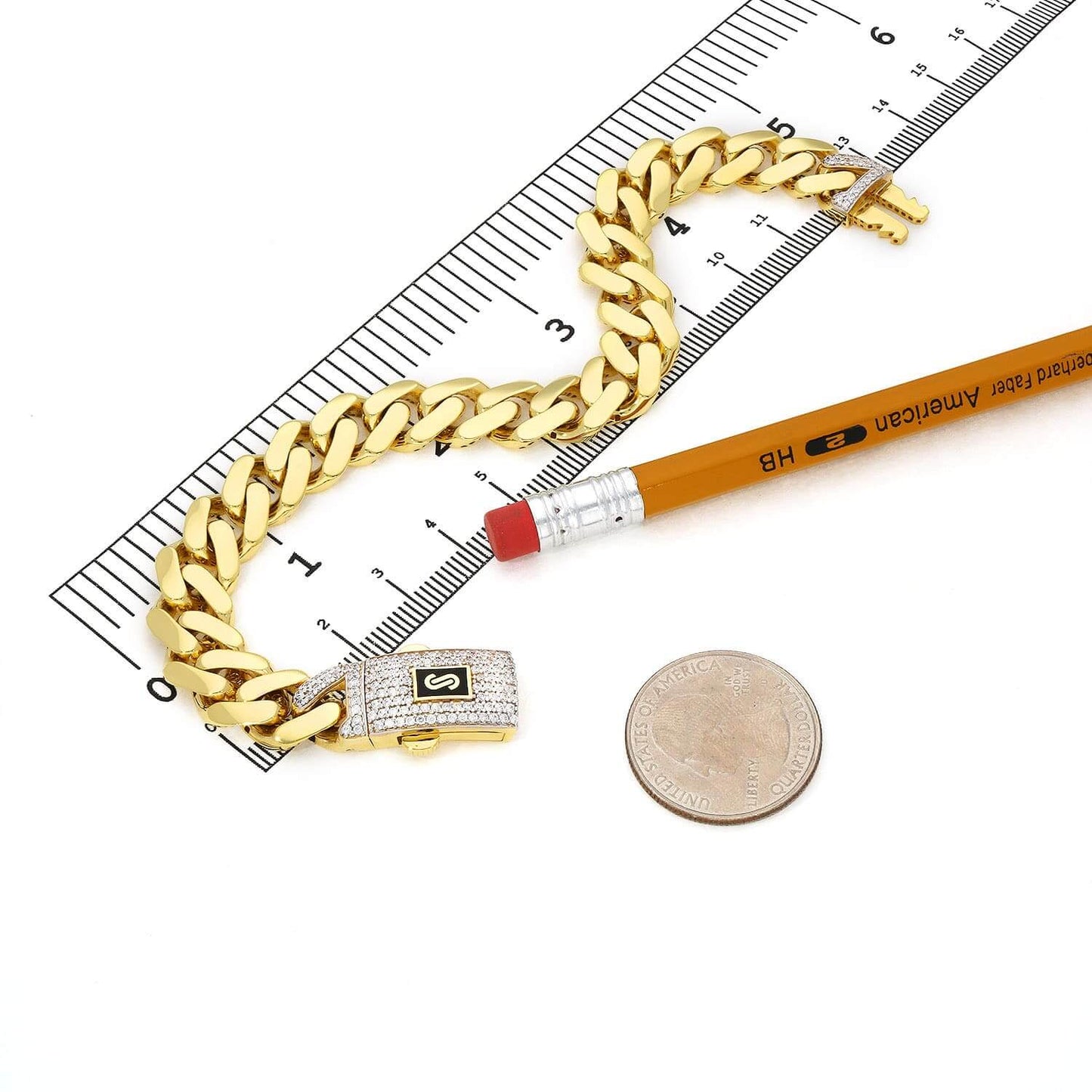 14K Yellow Gold 11.5mm Monaco Miami Bracelet with Swarovski Lock (Hollow) 8.5"