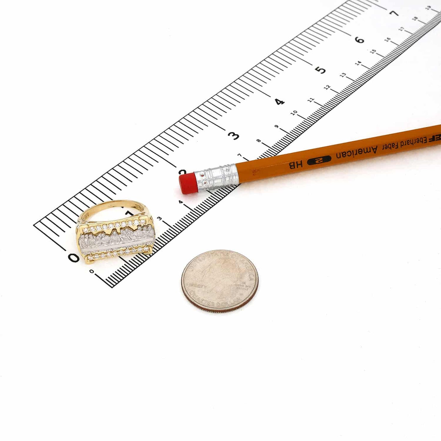10K Gold Two-Tone CZ Religious Last Supper Signet Ring