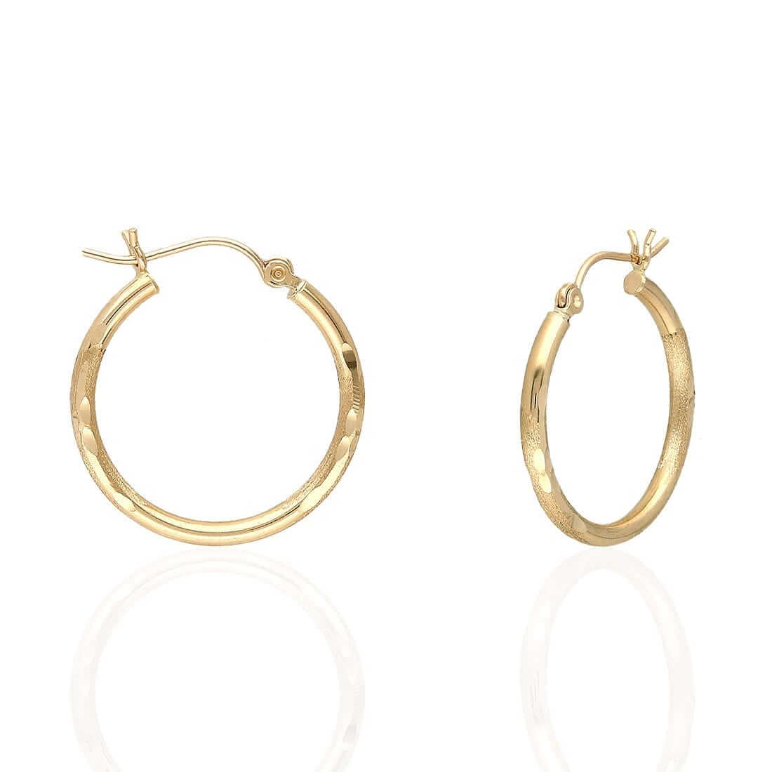 14K Yellow Gold 2mm Diamond-Cut Round Hoop Earrings 22-76mm