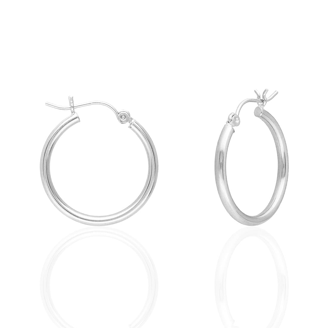 14K Yellow White Gold 2mm Round Hoop Earrings 22mm-76mm