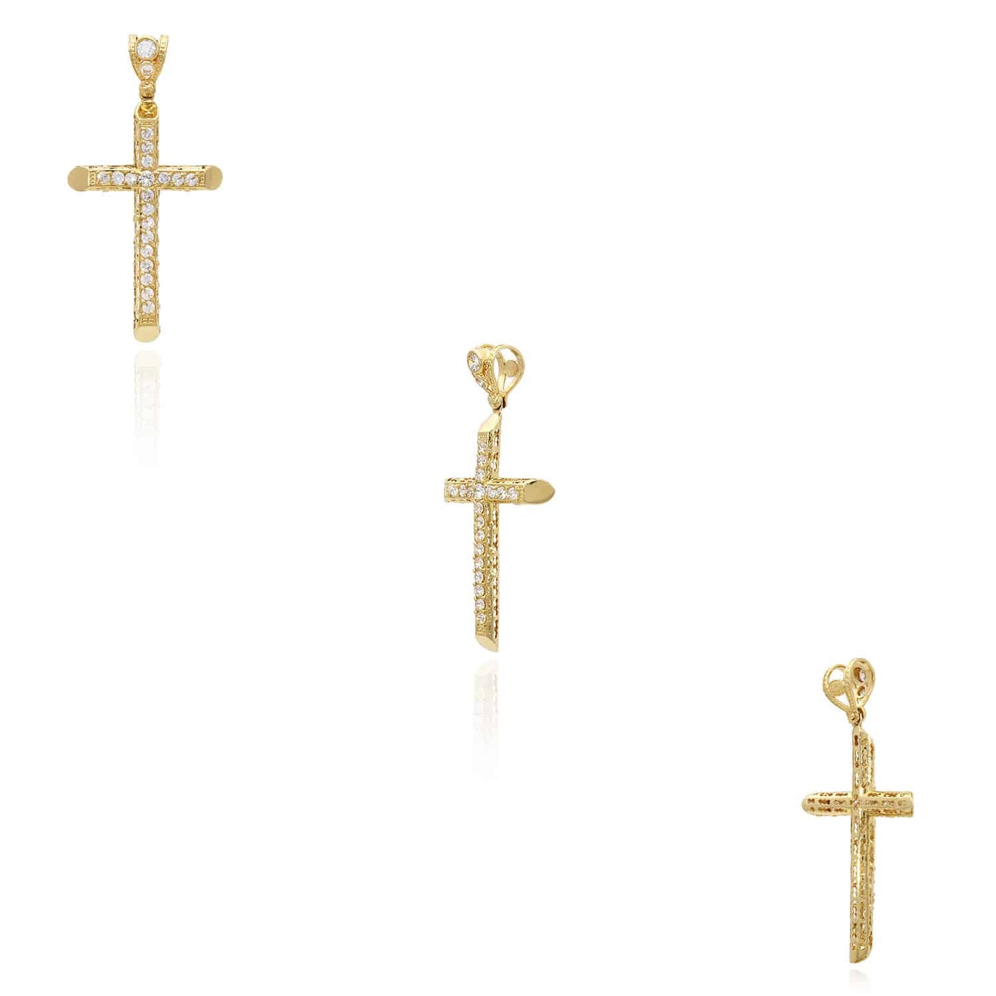 14K Yellow Gold CZ 2.5" Religious Cross Pendant