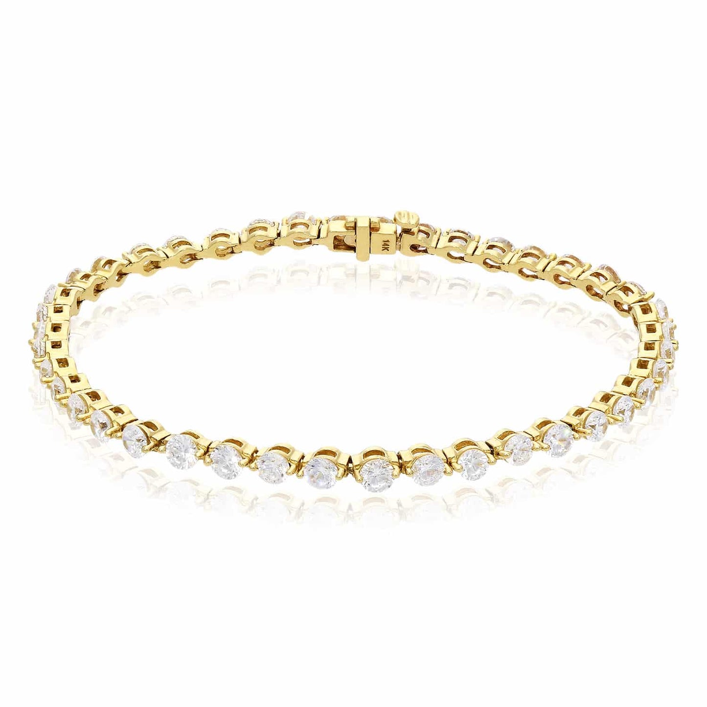 5.20CTW CZ 14K Gold Yellow 3mm Round Tennis Bracelet 7.5"