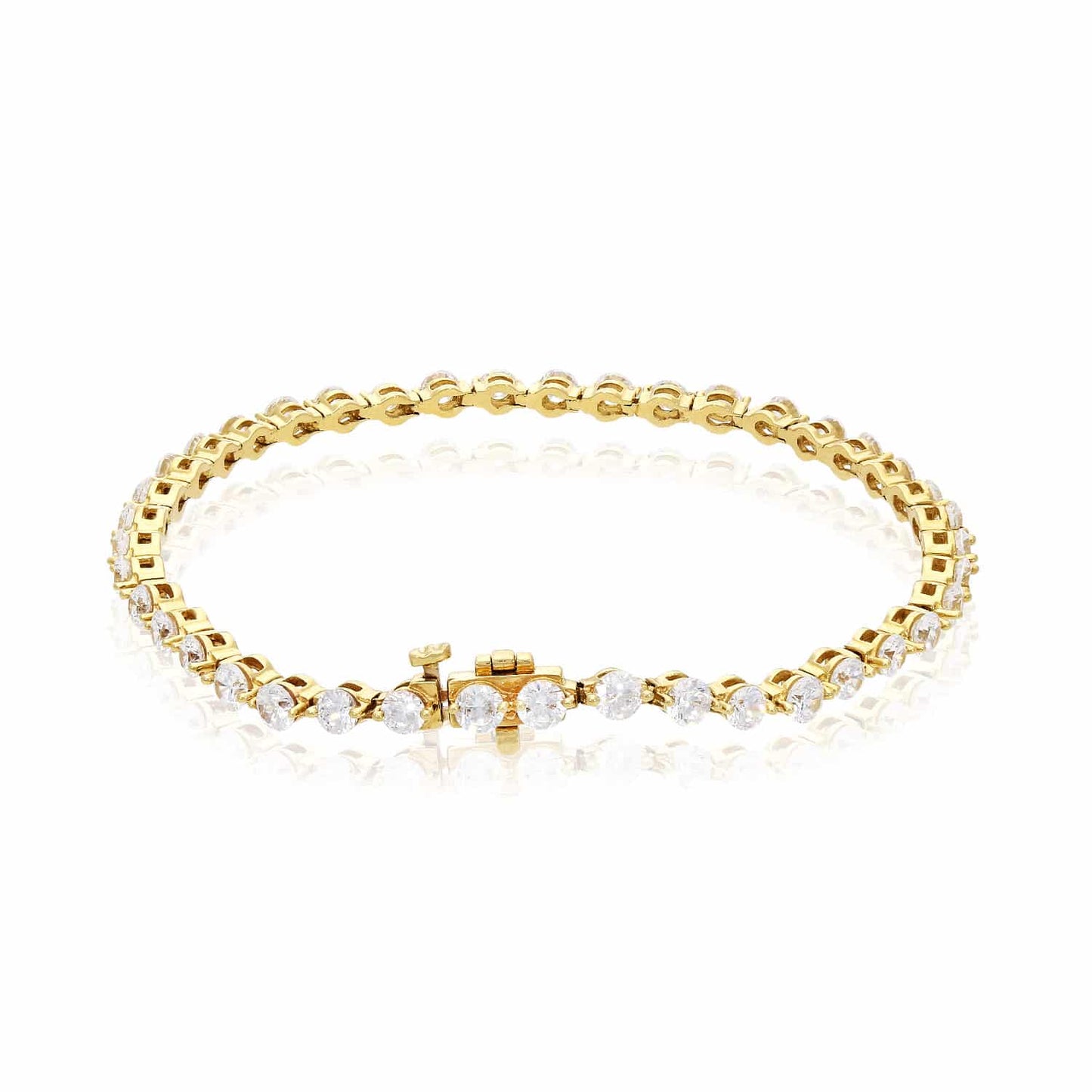 5.20CTW CZ 14K Gold Yellow 3mm Round Tennis Bracelet 7.5"
