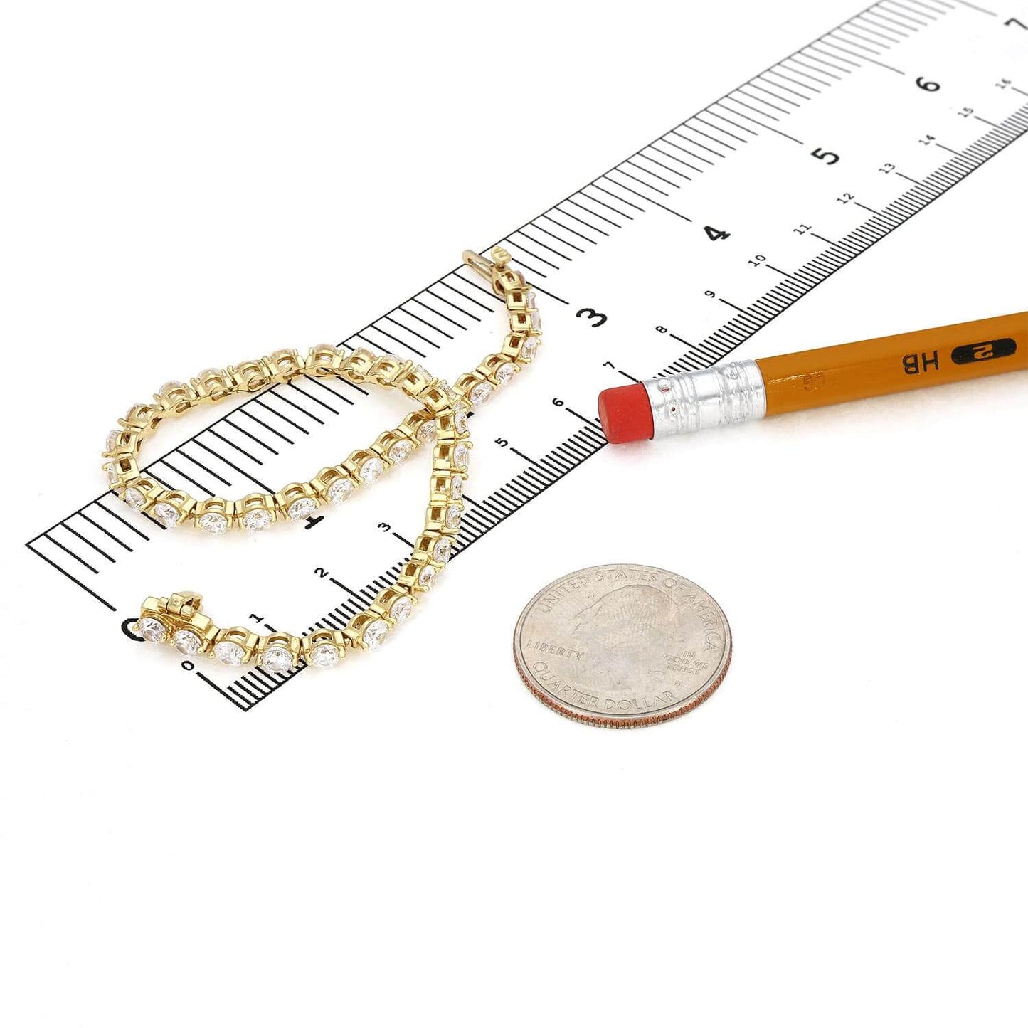 14K Yellow Gold 5.20CTW CZ 3mm Round Tennis Bracelet 7.5"