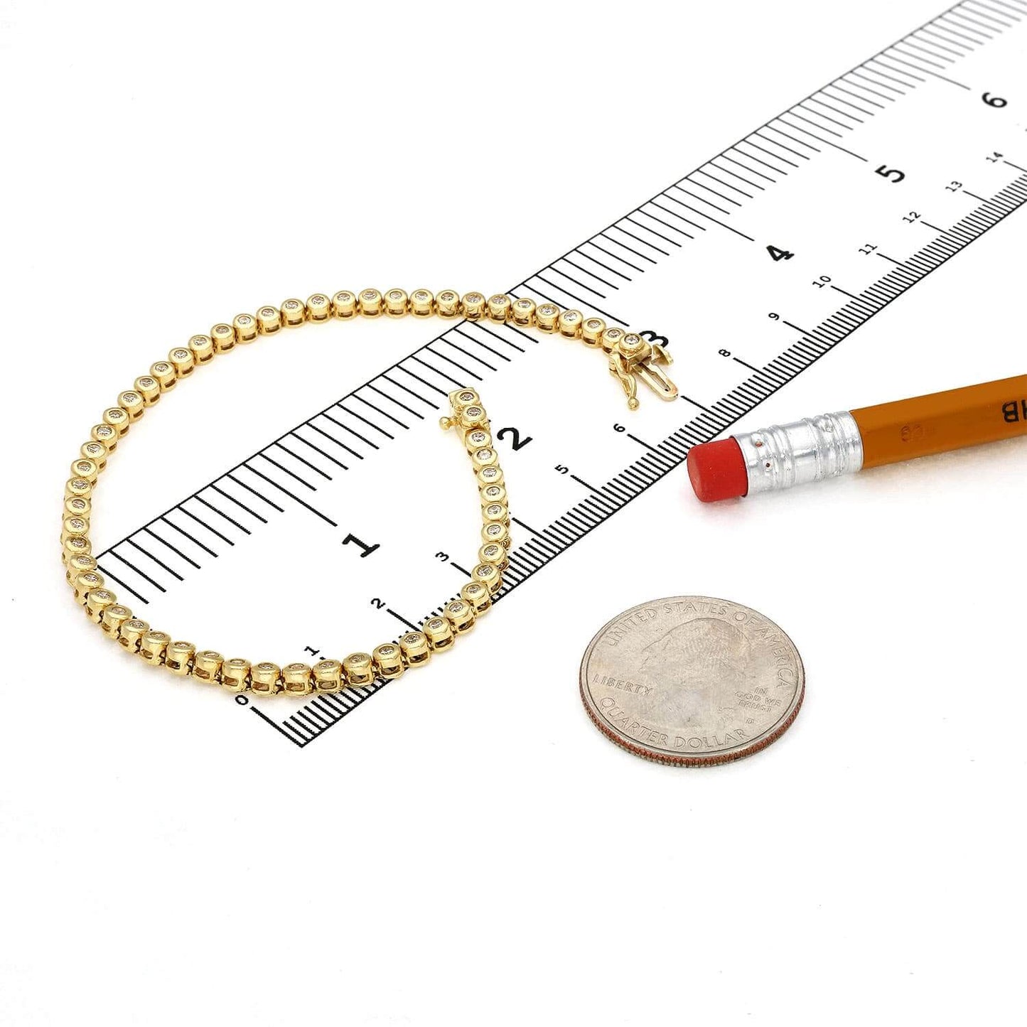 1.20CTW Bezel Set Round CZ 14K Gold Yellow Tennis Bracelet 8"