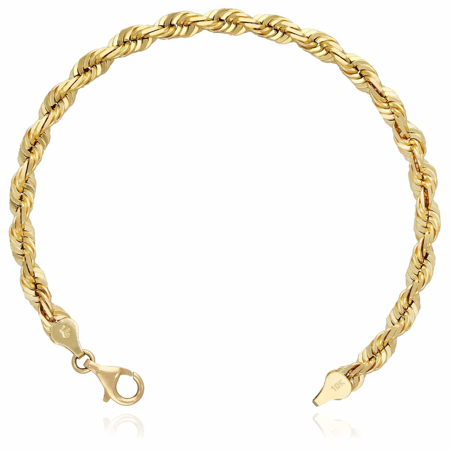 10K Gold Solid Yellow 3mm-7.5mm Diamond Cut Rope Bracelet 8.5"