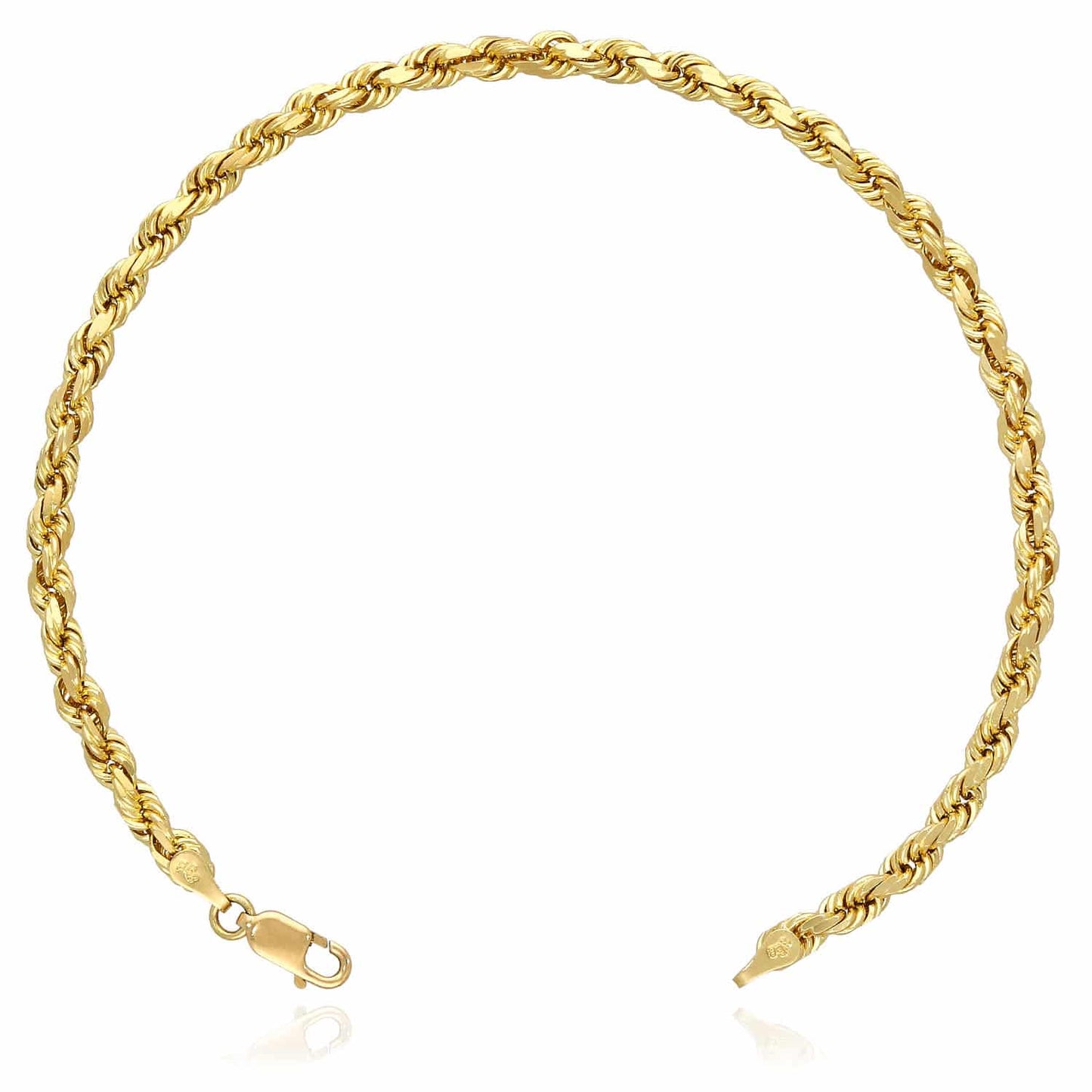 10K Gold Solid Yellow 3mm-7.5mm Diamond Cut Rope Bracelet 8.5"