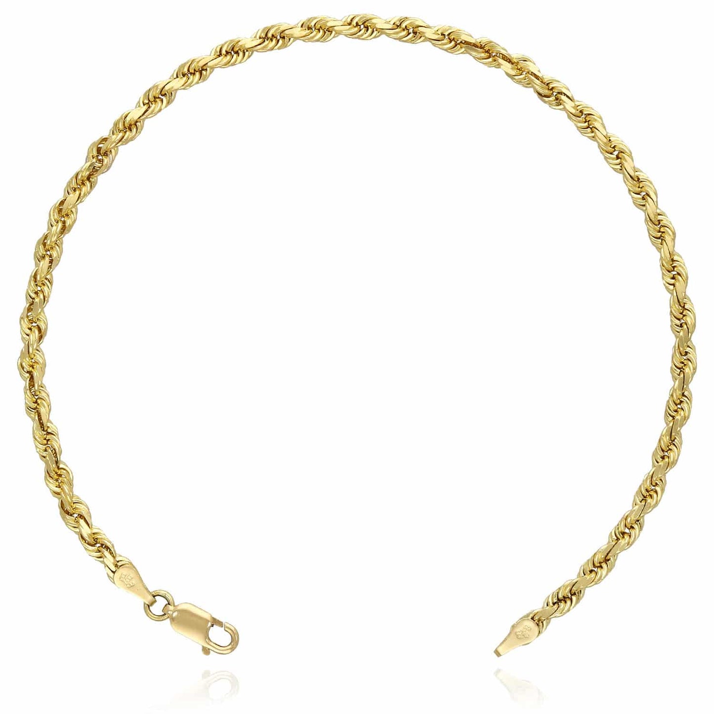 10K Gold Solid Yellow 3mm-7.5mm Diamond Cut Rope Bracelet 8.5"