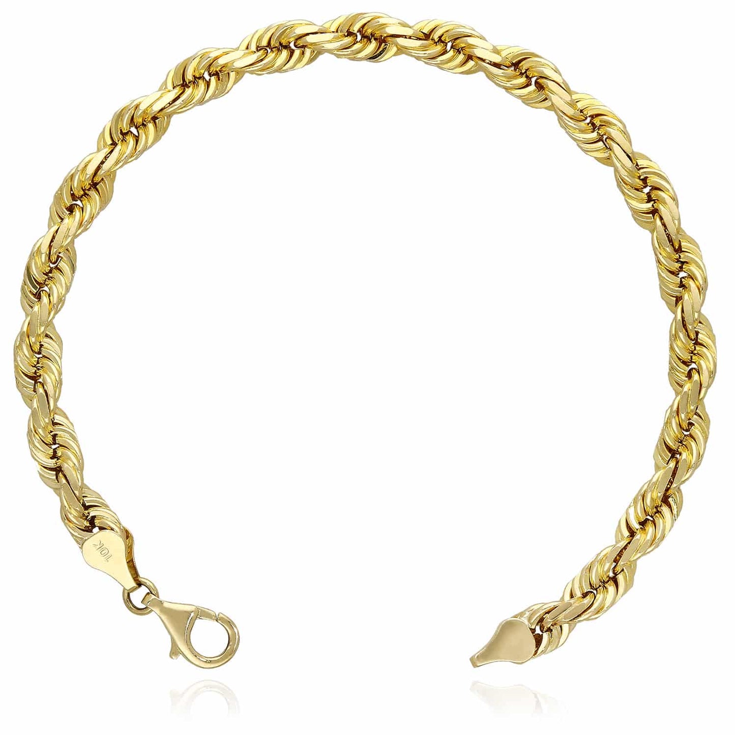 10K Gold Solid Yellow 3mm-7.5mm Diamond Cut Rope Bracelet 8.5"