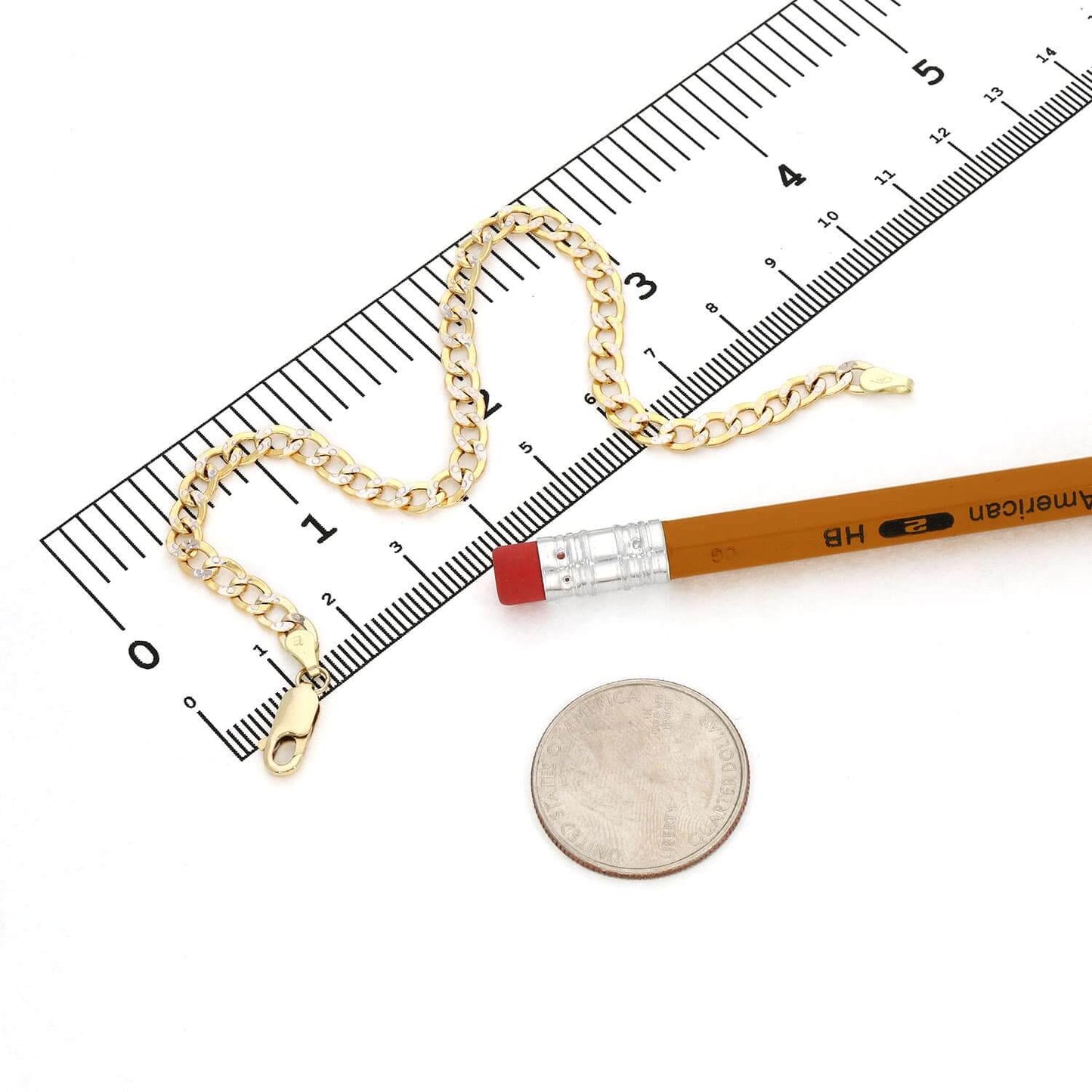 10K Gold Yellow Diamond-Cut 3.5mm-4.5mm Hollow Cuban Bracelet 8"