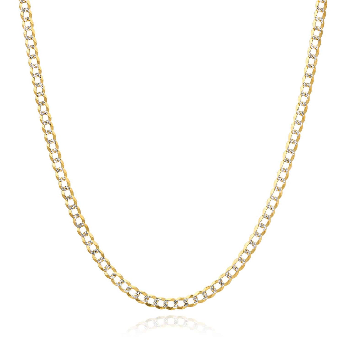 Solid 14K Yellow Gold 3.2mm Diamond-Cut Pave Cuban Curb Chain 16 18 20 22 24 26"