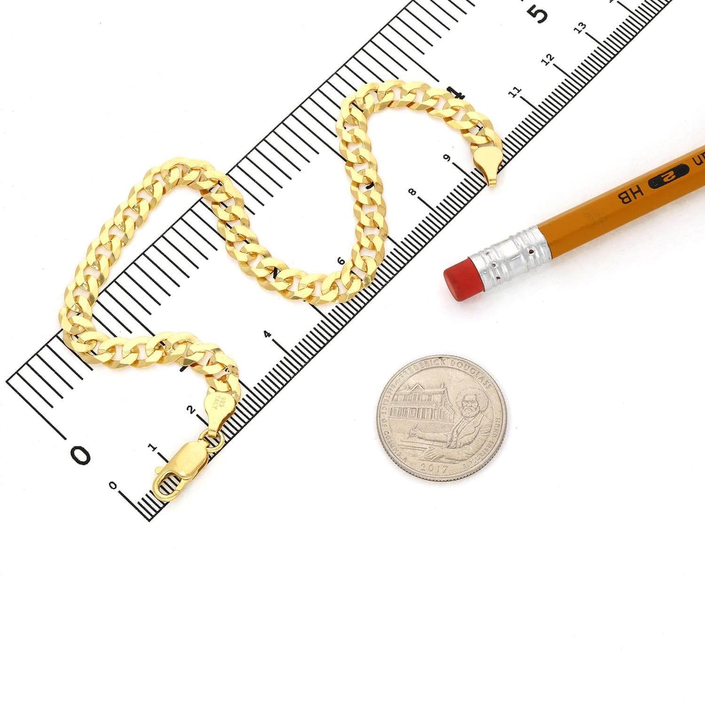 18K Yellow Gold Over Sterling Silver 6.5mm Cuban Bracelet (Solid Links) 7"-9"