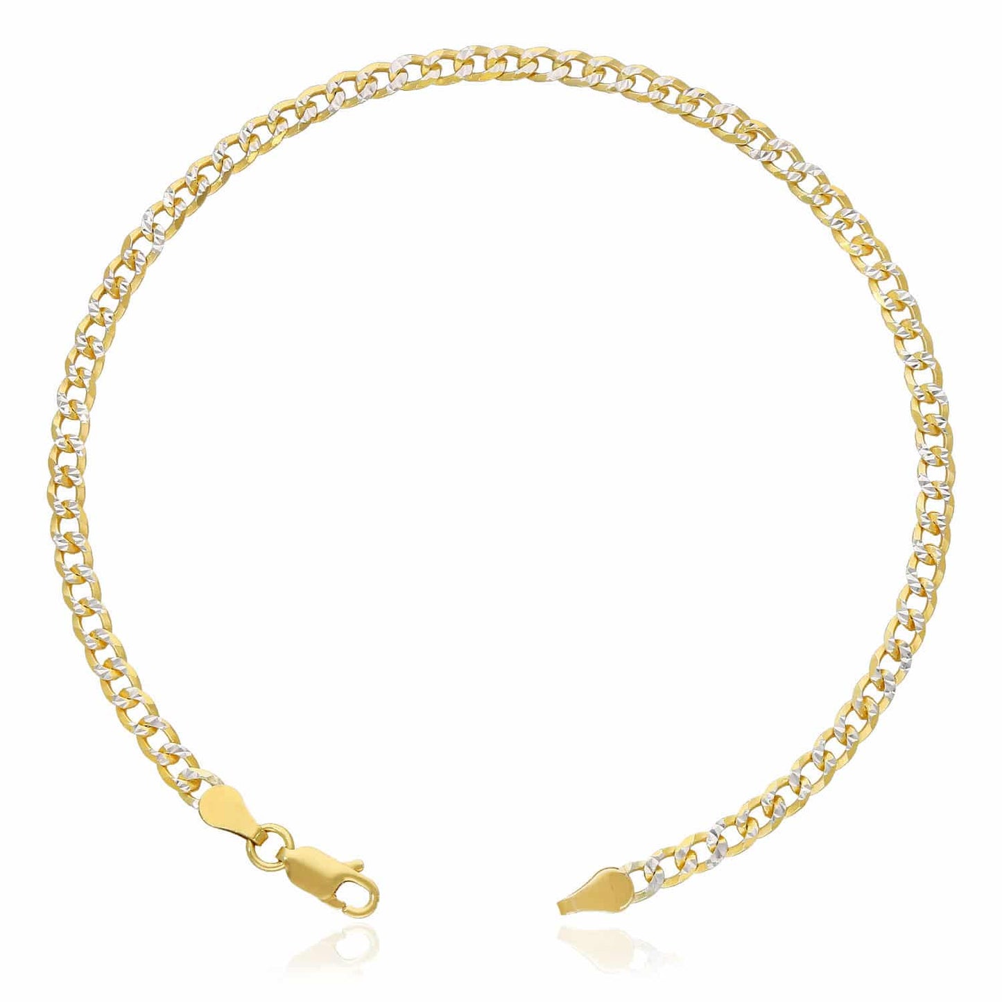 Solid Yellow Gold Over Silver Diamond-Cut Pave 3.6mm Cuban Curb Bracelet 7"-9"